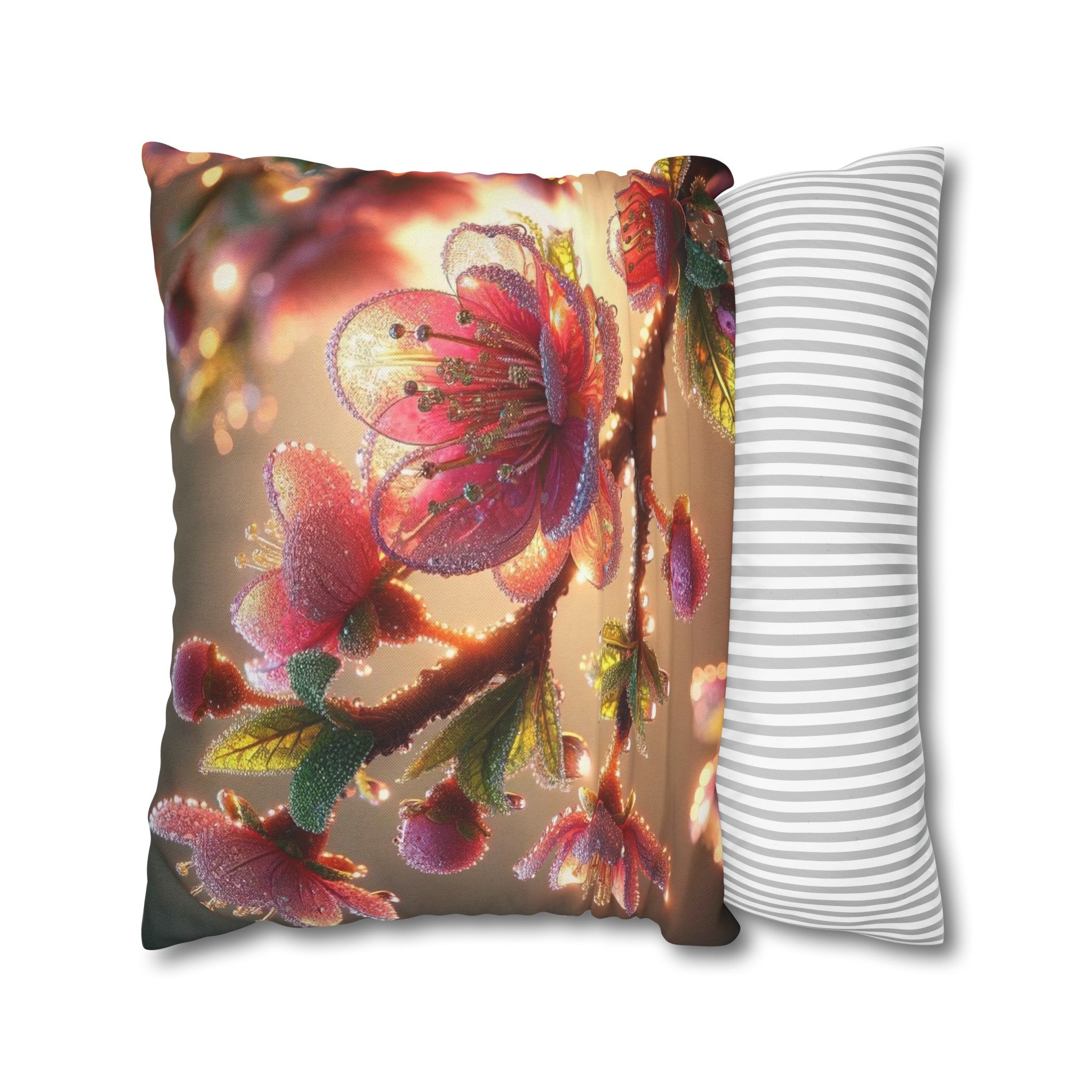 Pink diamond flowers (1) - Polyester Square Pillowcase