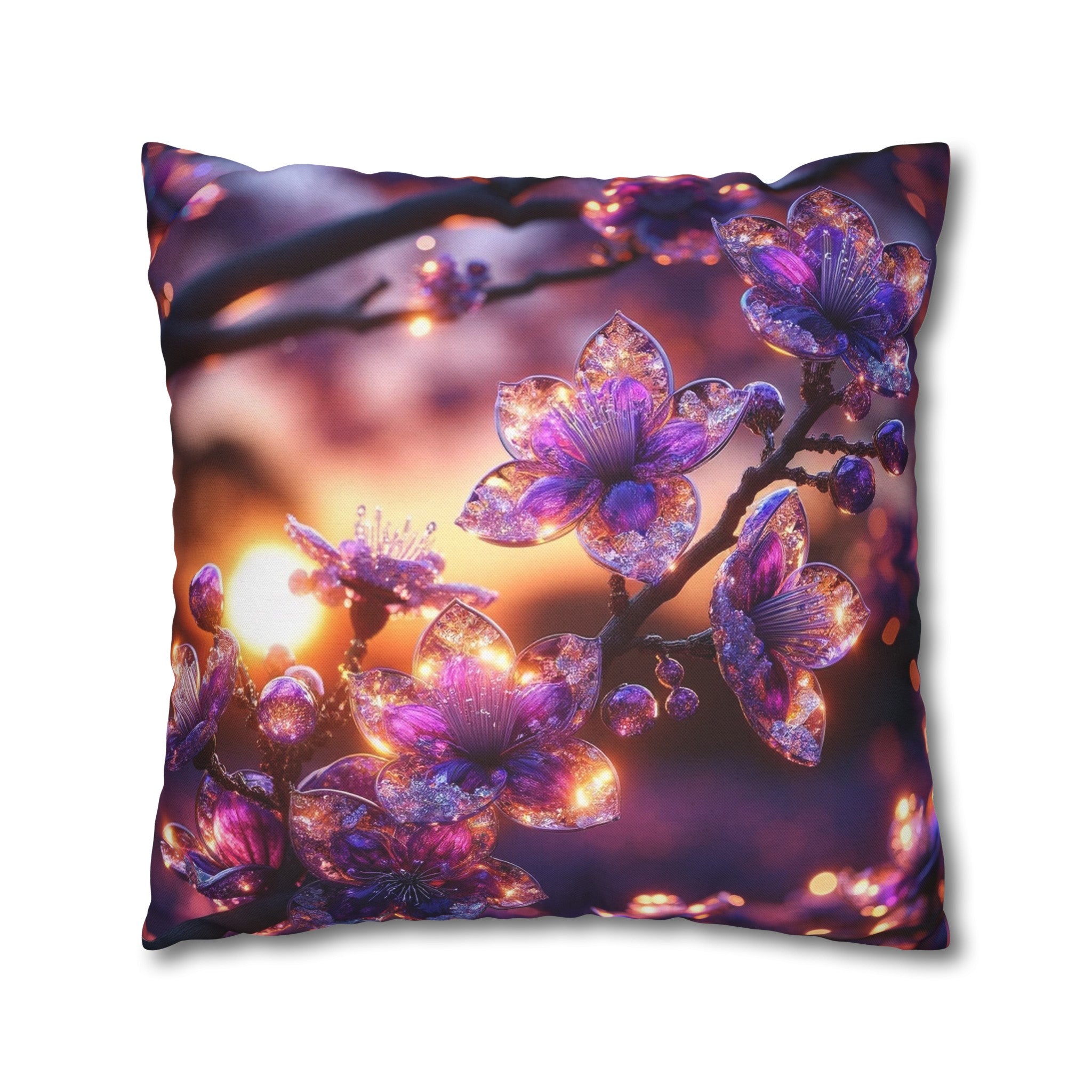 Purple diamond flowers (4) - Polyester Square Pillowcase