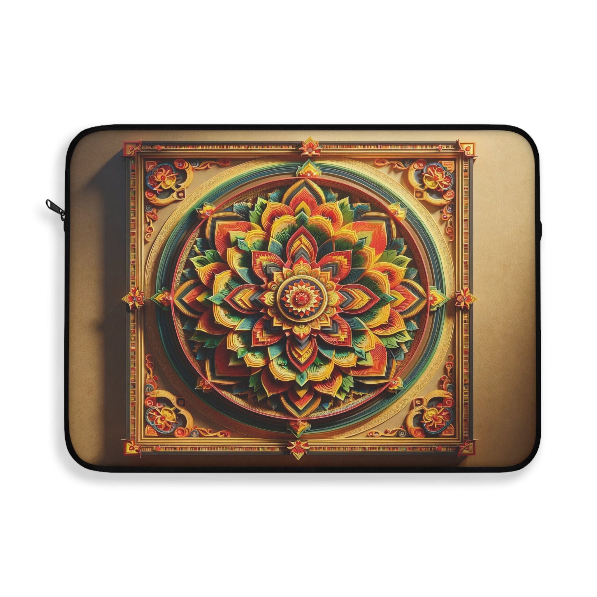 Green-yellow-red, 3D Mandala with shadow - Laptop Sleeve