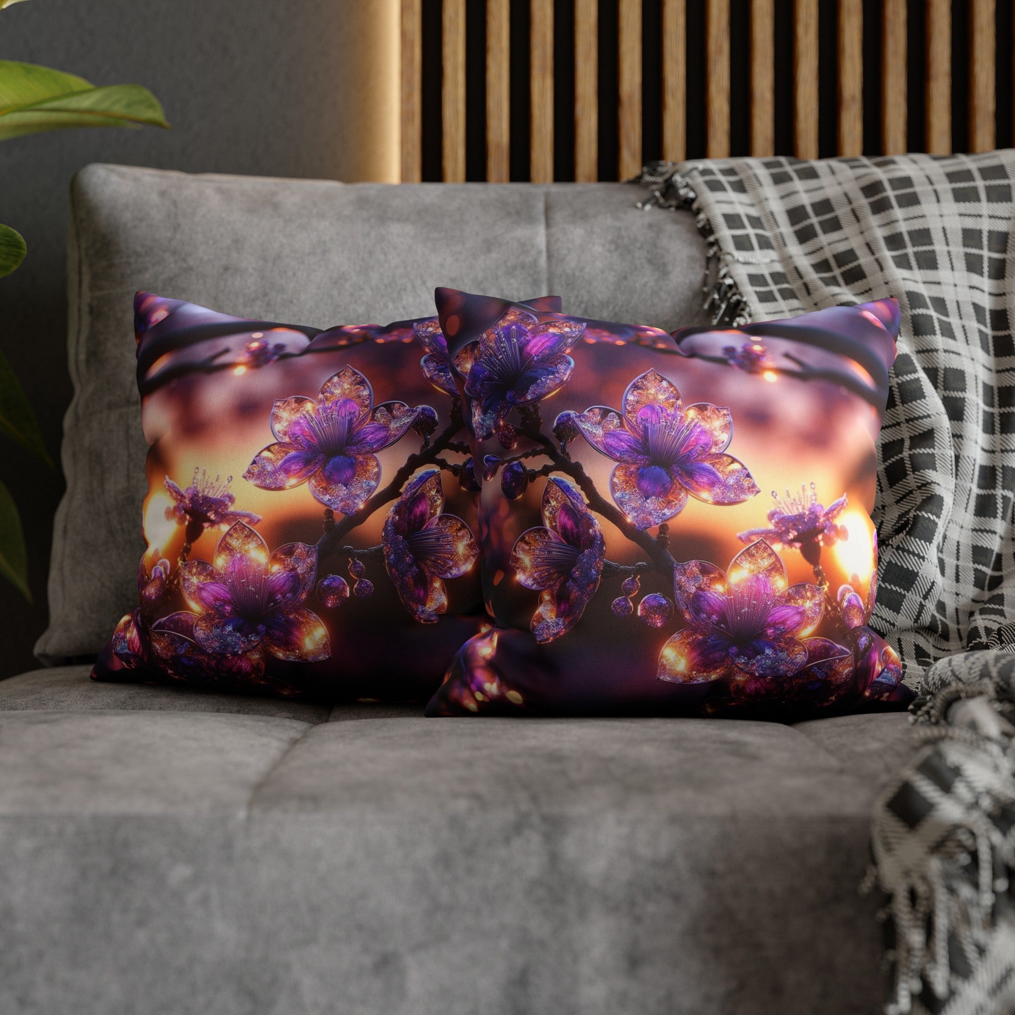 Purple diamond flowers (4) - Suede Square Pillowcase