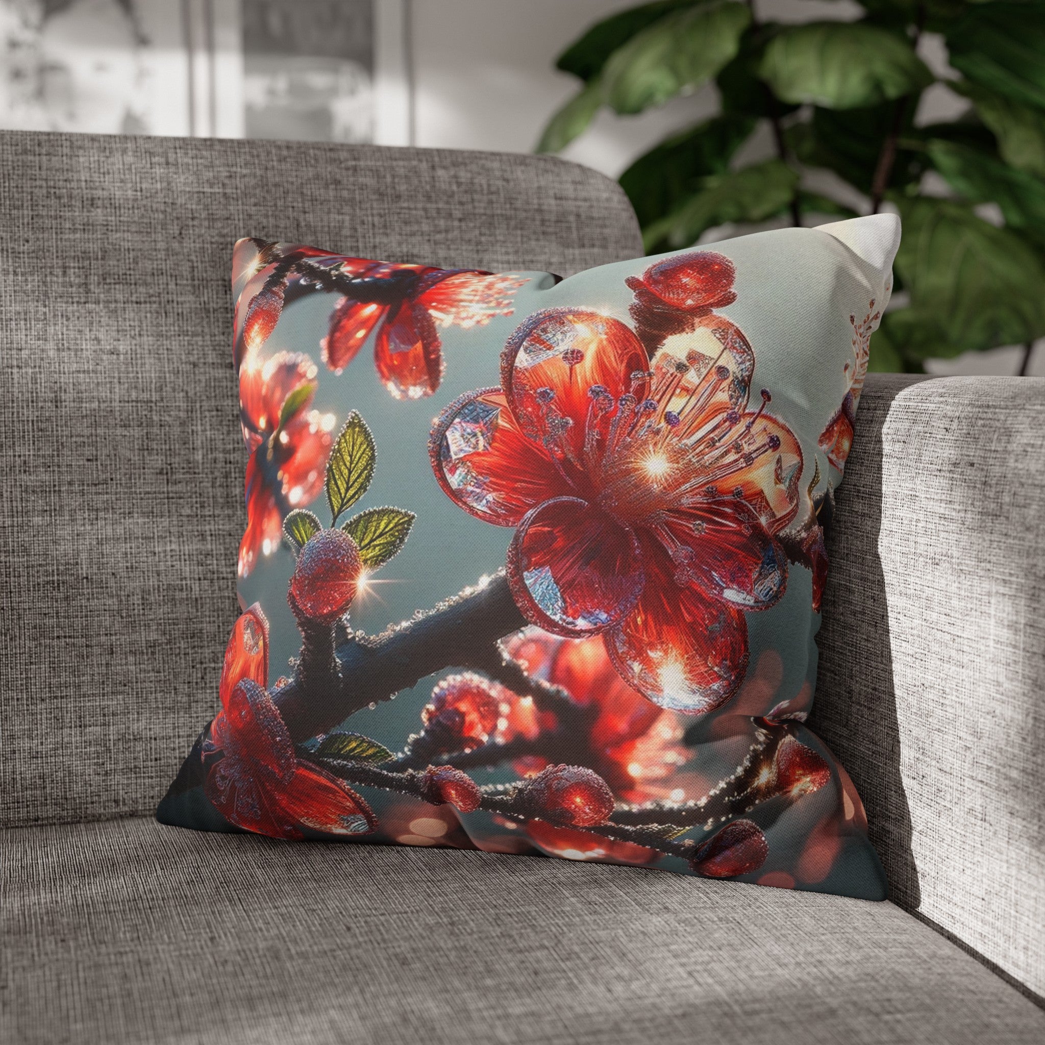 Red diamond flowers (1) - Polyester Square Pillowcase