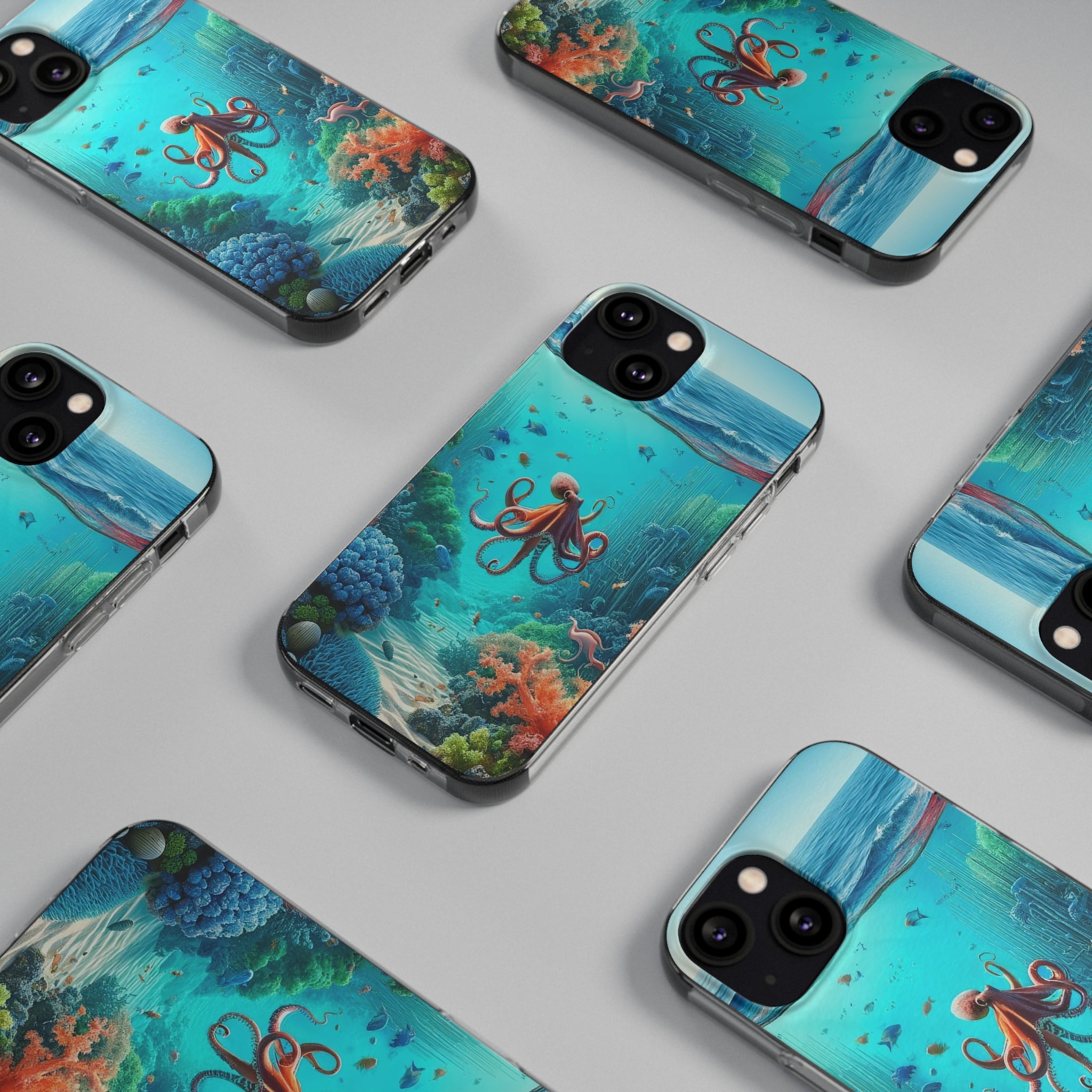 Octopus in turquoise water - Soft Phone Case