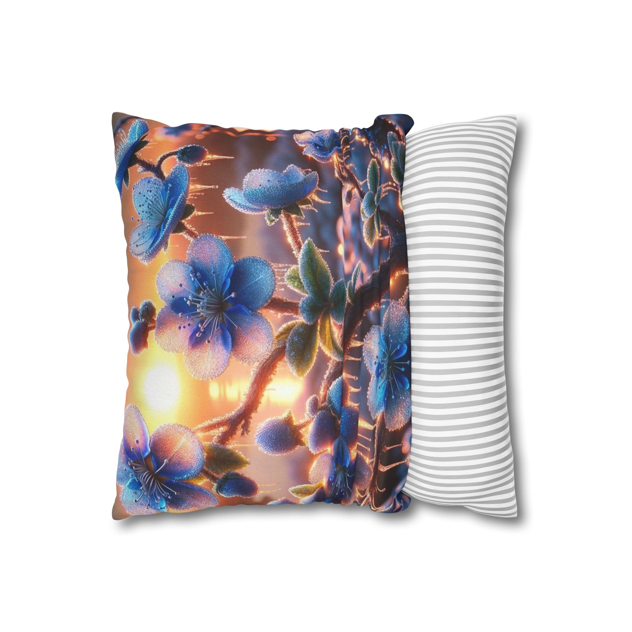 Blue, diamond flowers (1) - Polyester Square Pillowcase