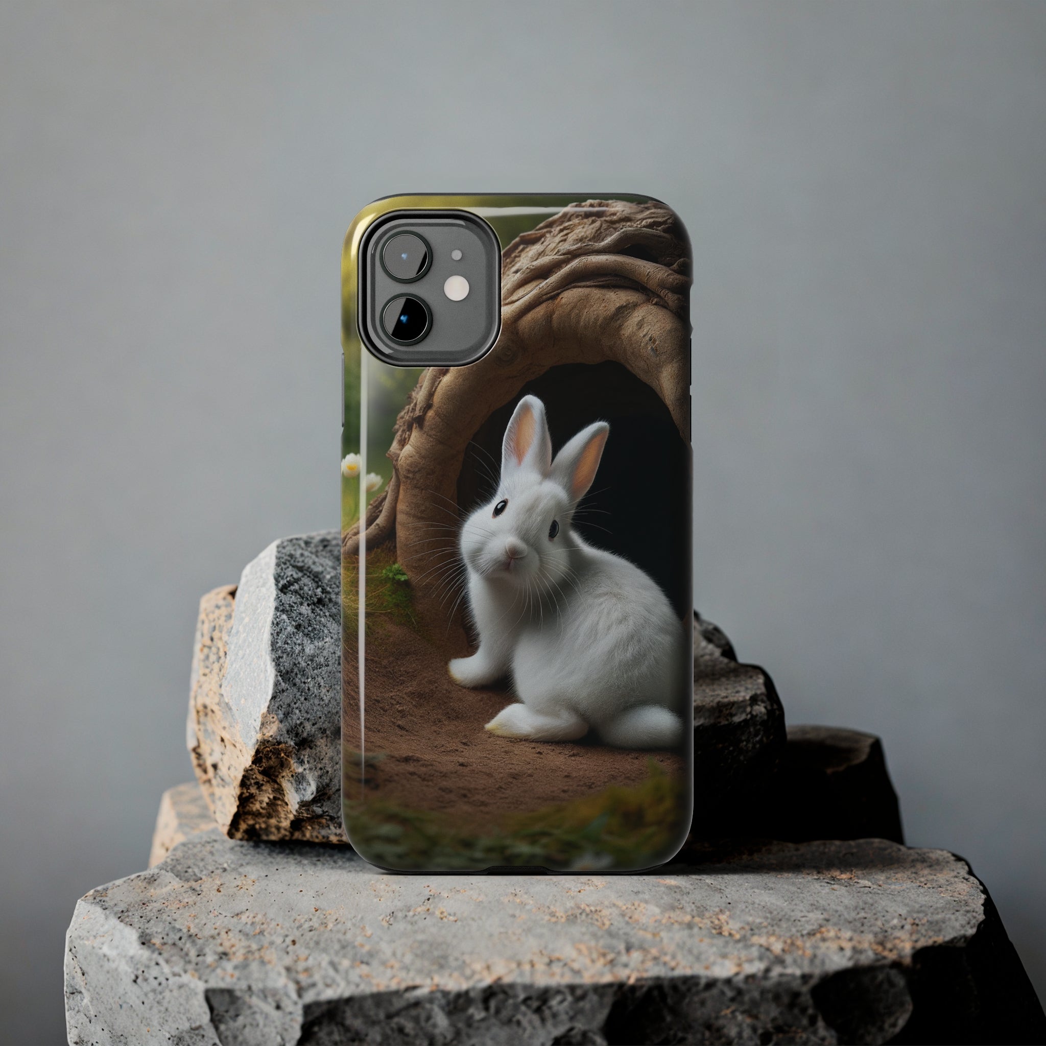 White curious rabbit - Tough Phone Case