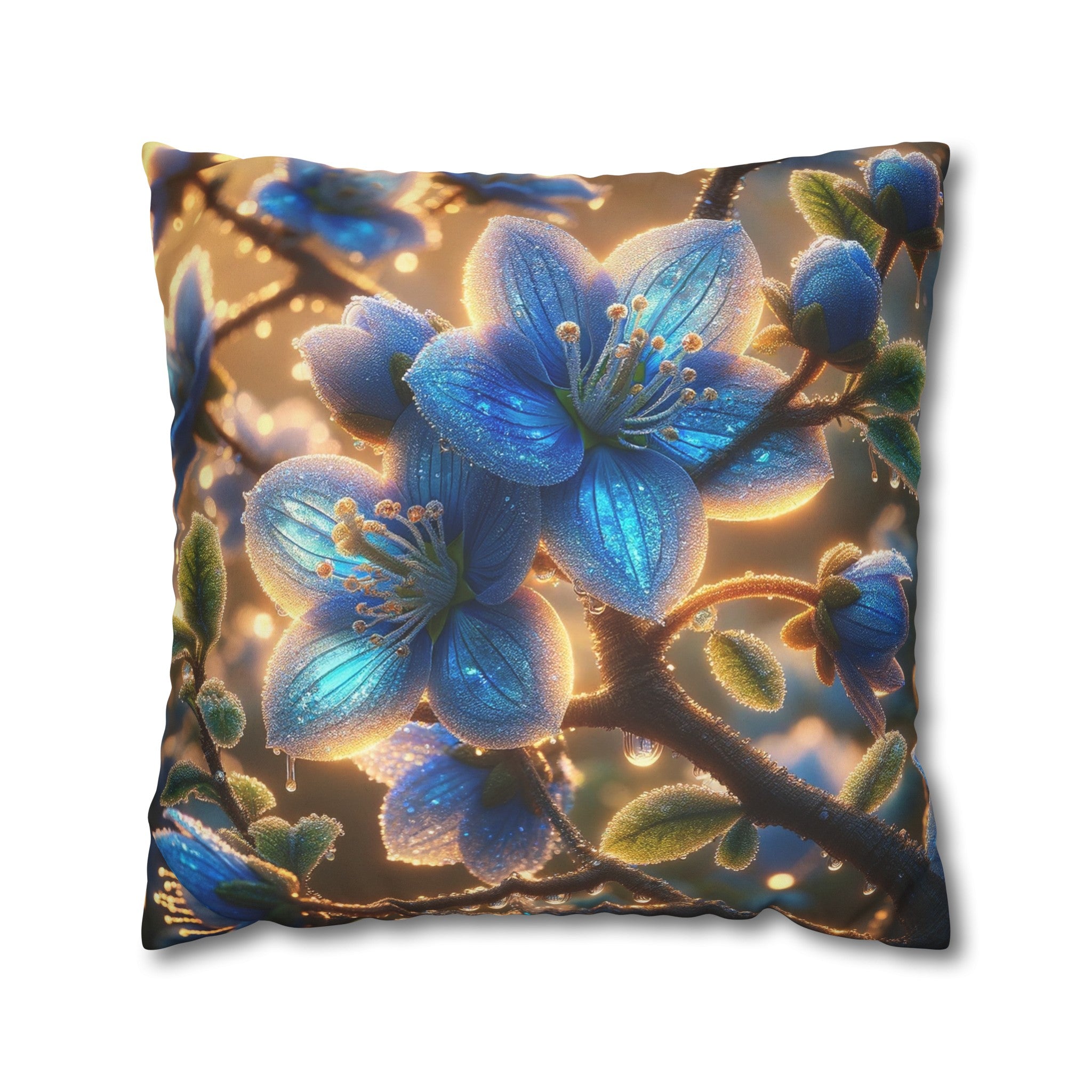 Blue, diamond flowers (3) - Suede Square Pillowcase