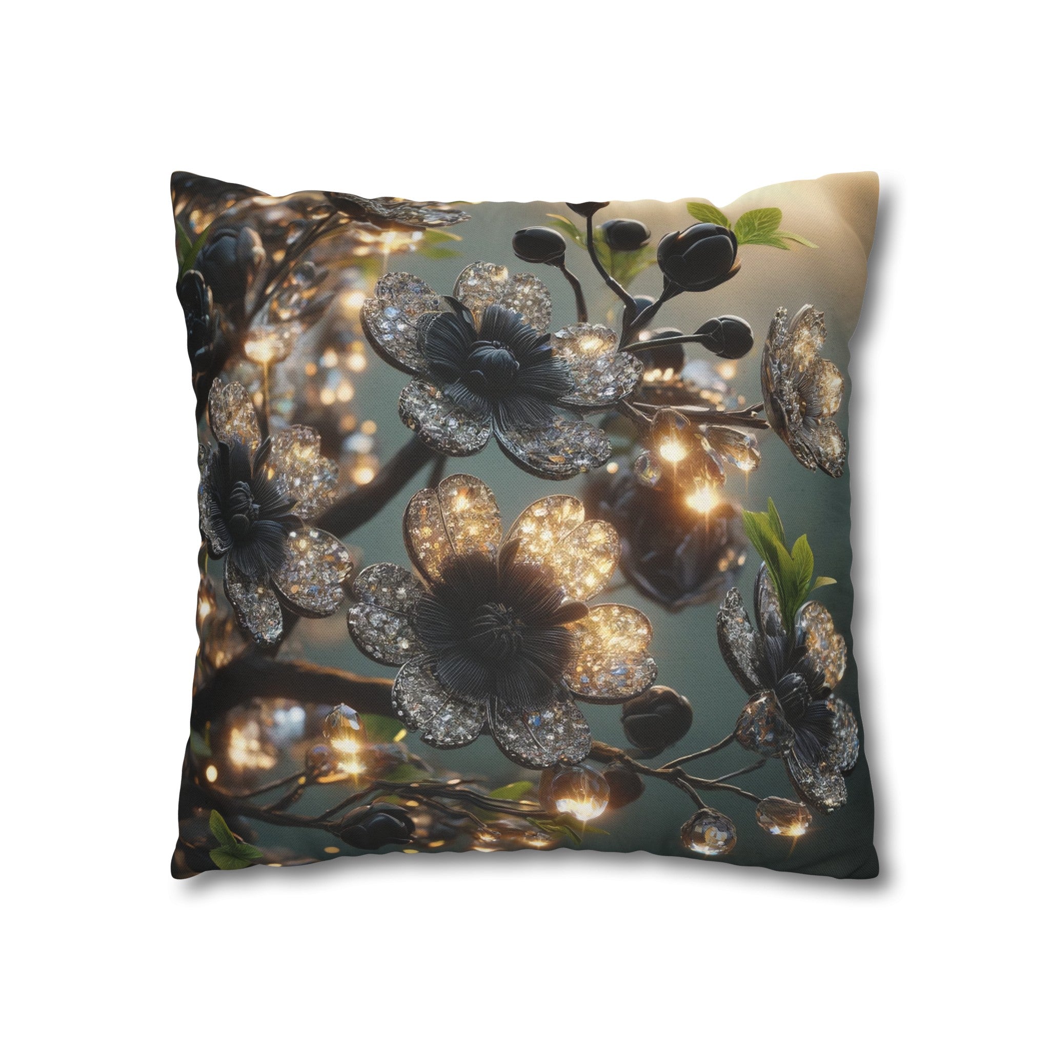 Black, diamond flowers (1) - Polyester Square Pillowcase