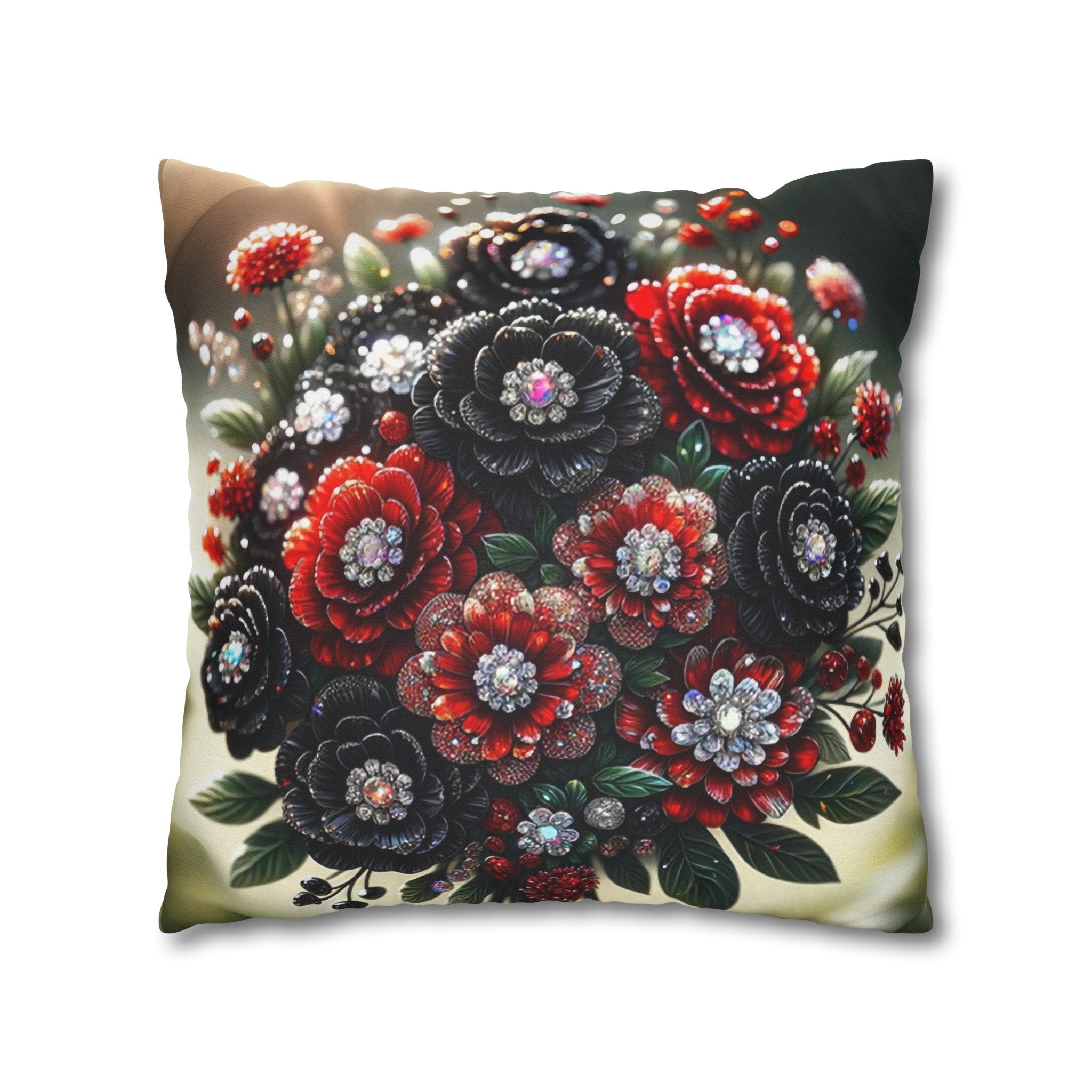 Black and Red Bouquet (2) - Polyester Square Pillowcase