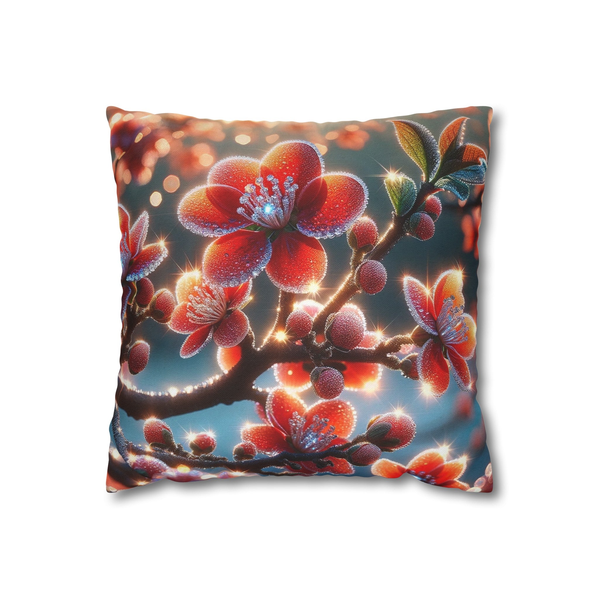 Red diamond flowers (3) - Polyester Square Pillowcase