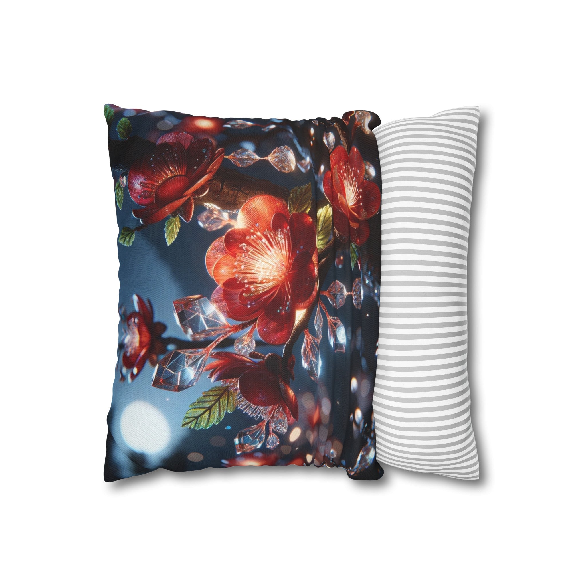 Red diamond flowers (5) - Polyester Square Pillowcase