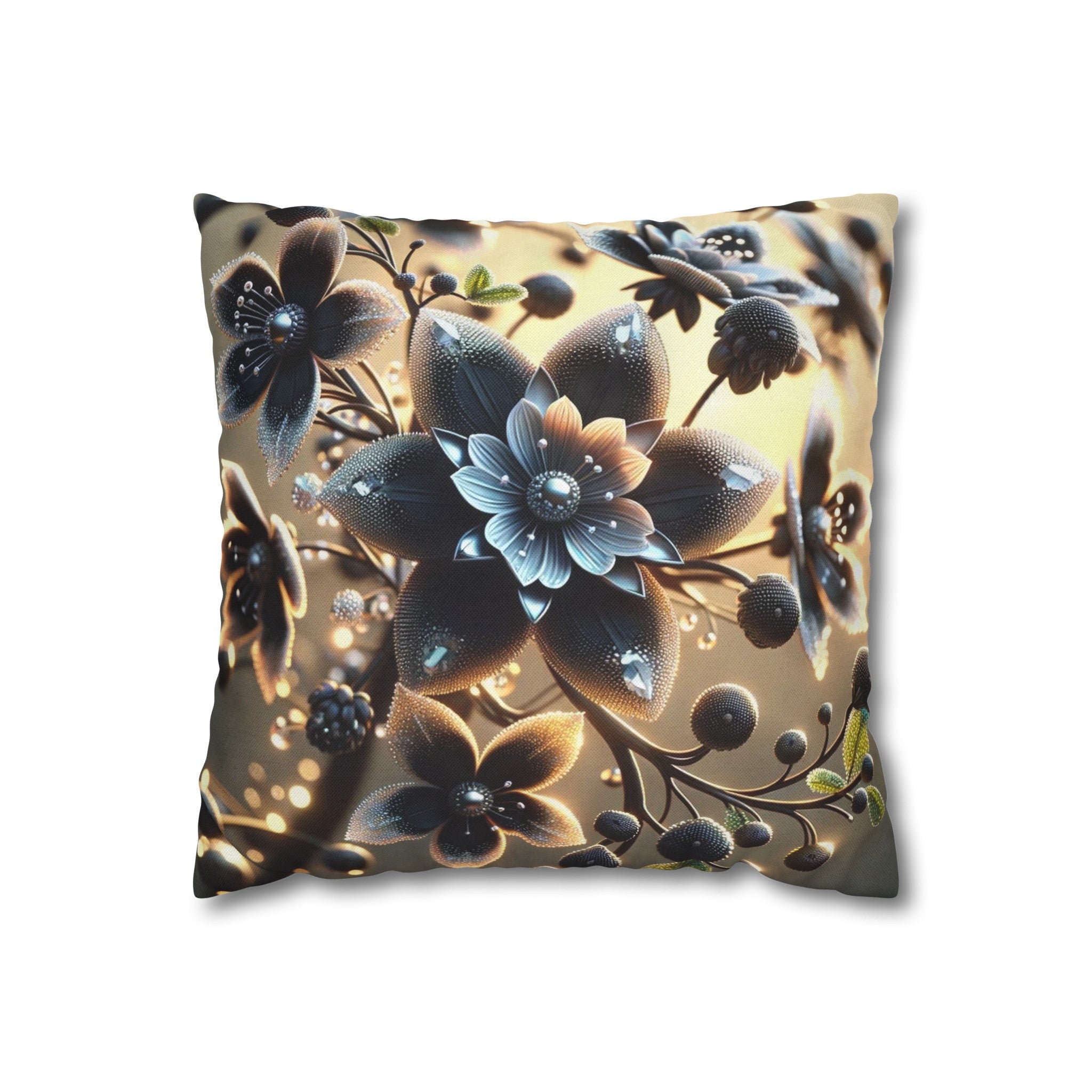 Black diamond flowers (3) - Polyester Square Pillowcase