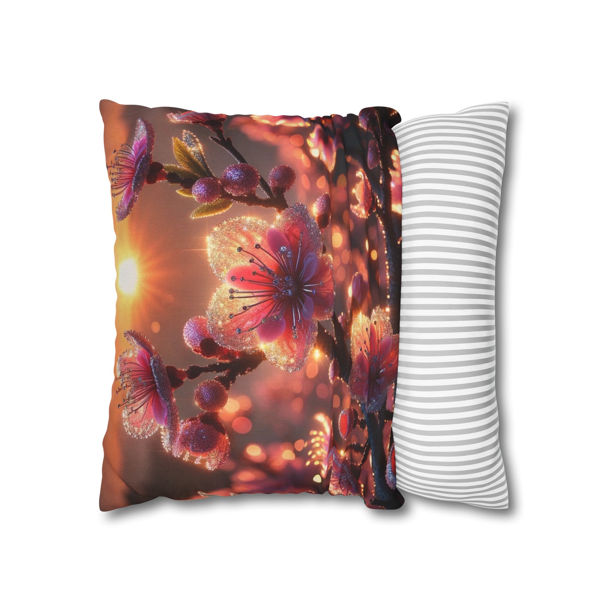 Pink diamond flowers (3) - Polyester Square Pillowcase