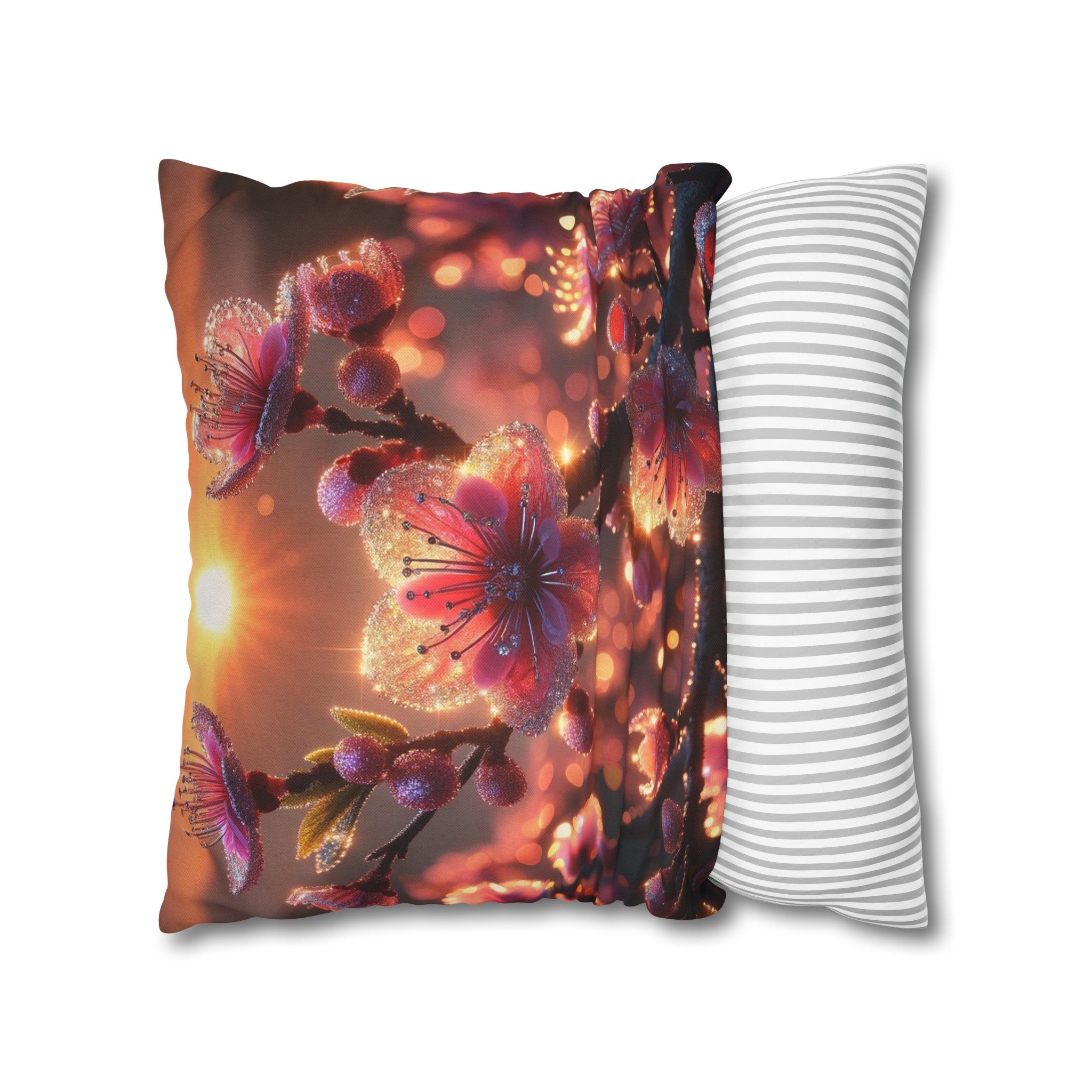 Pink diamond flowers (3) - Polyester Square Pillowcase