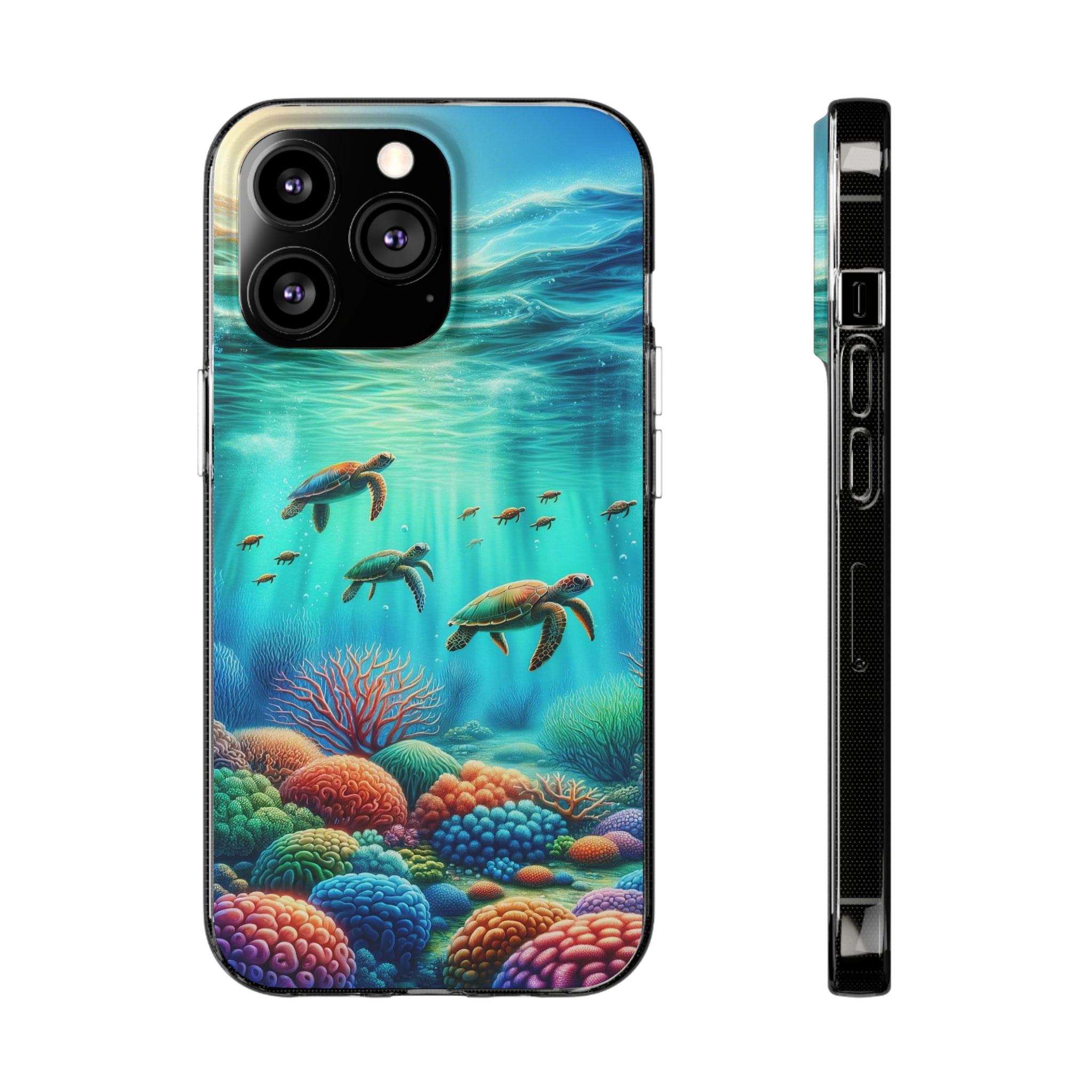 Turtles and coral reef - Soft Phone Case