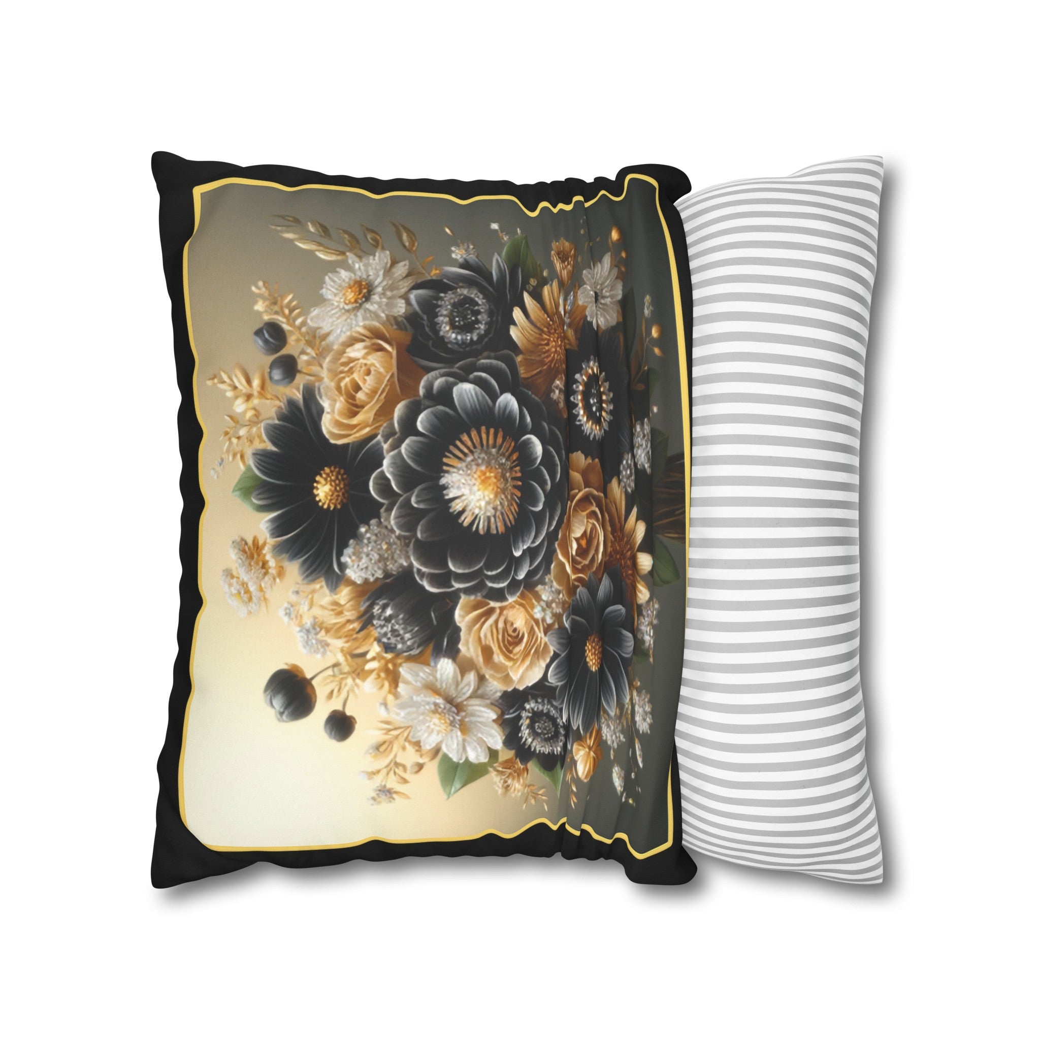 Black and golden Bouquet 1 - Suede Square Pillowcase