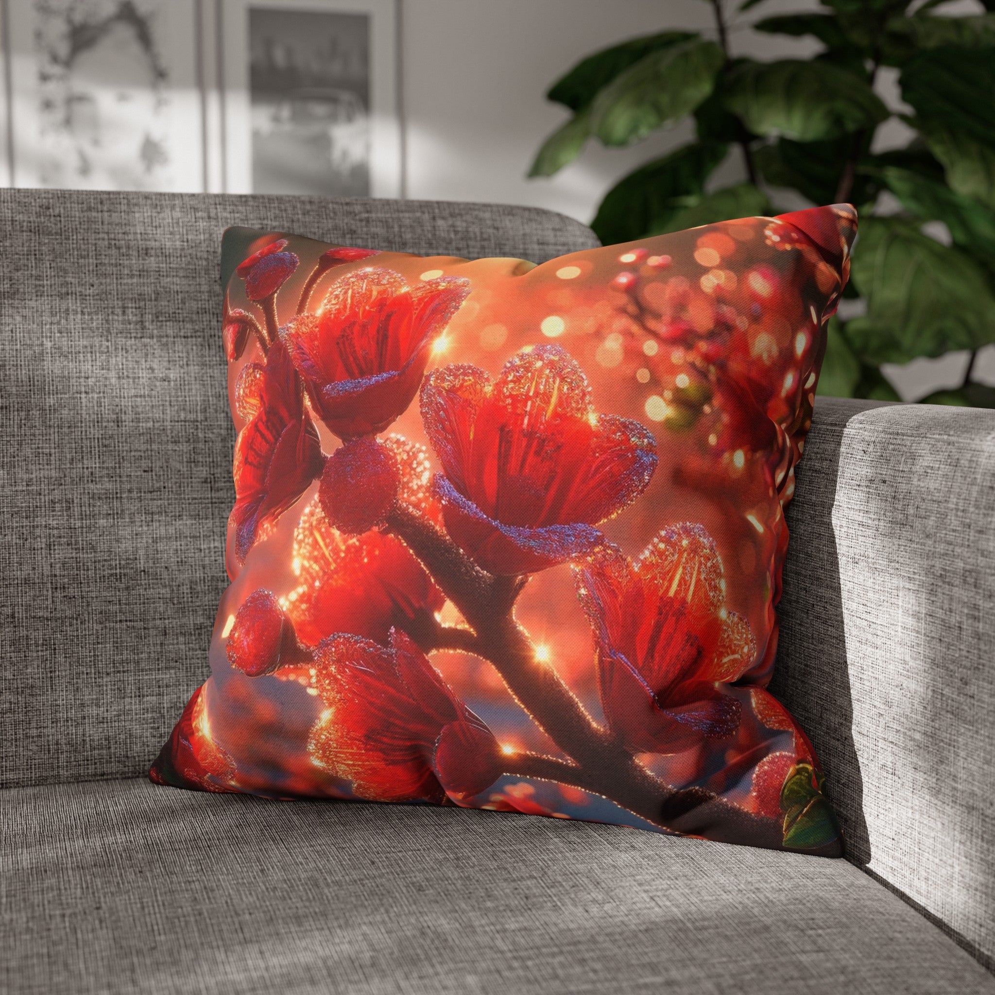 Red shiny flowers (1)  - Polyester Square Pillowcase