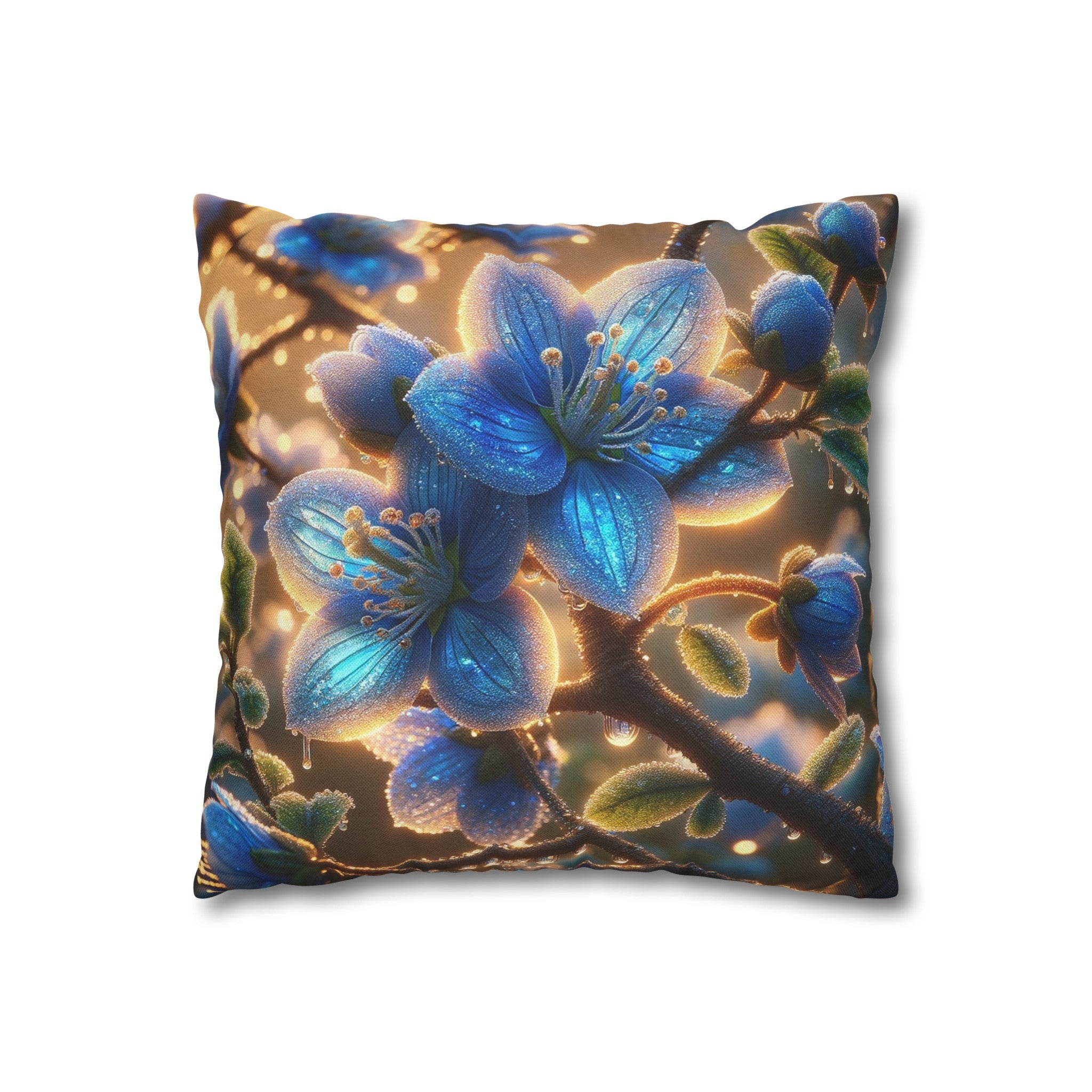 Blue, diamond flowers (3) - Polyester Square Pillowcase