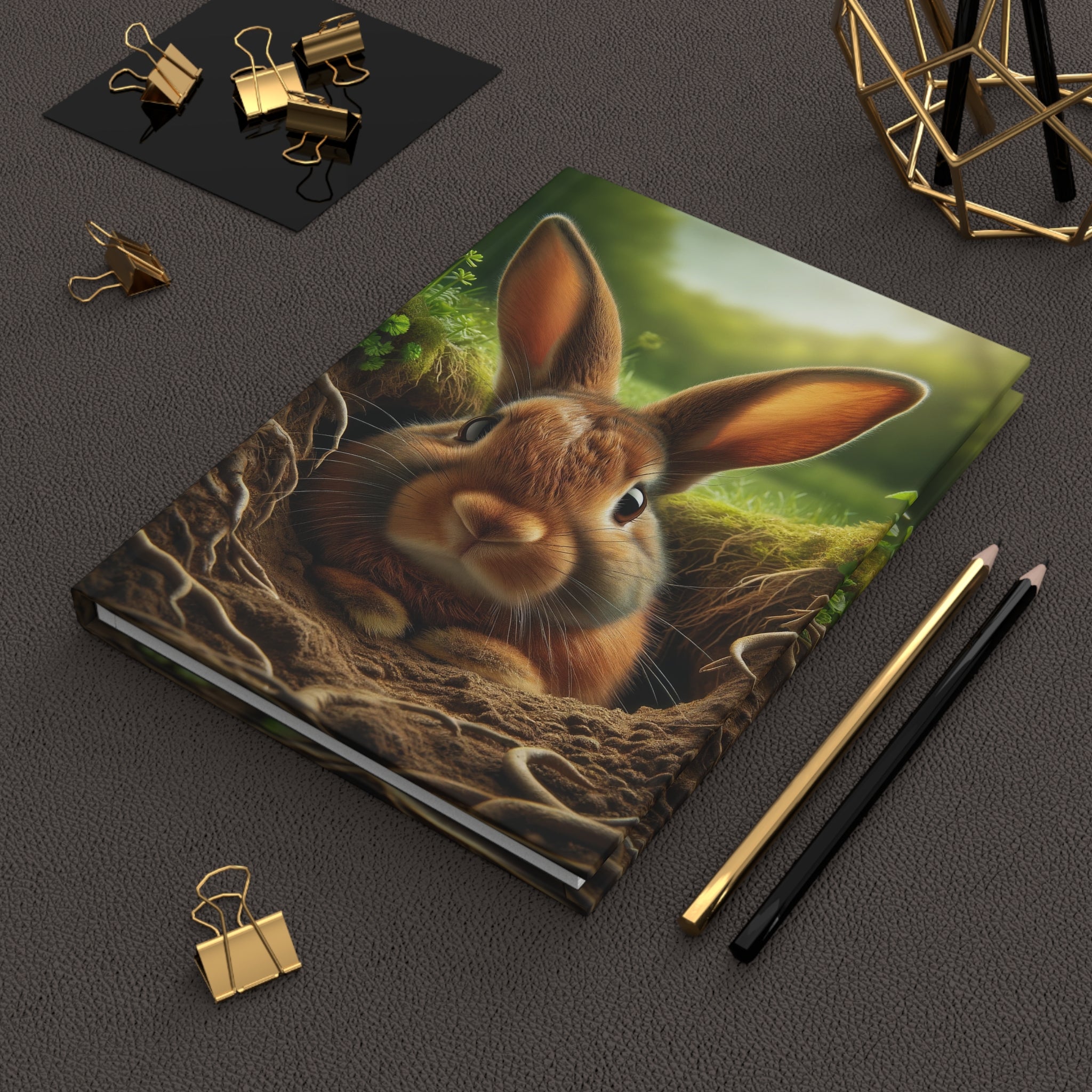 A curious, brown rabbit - Hardcover Notebook