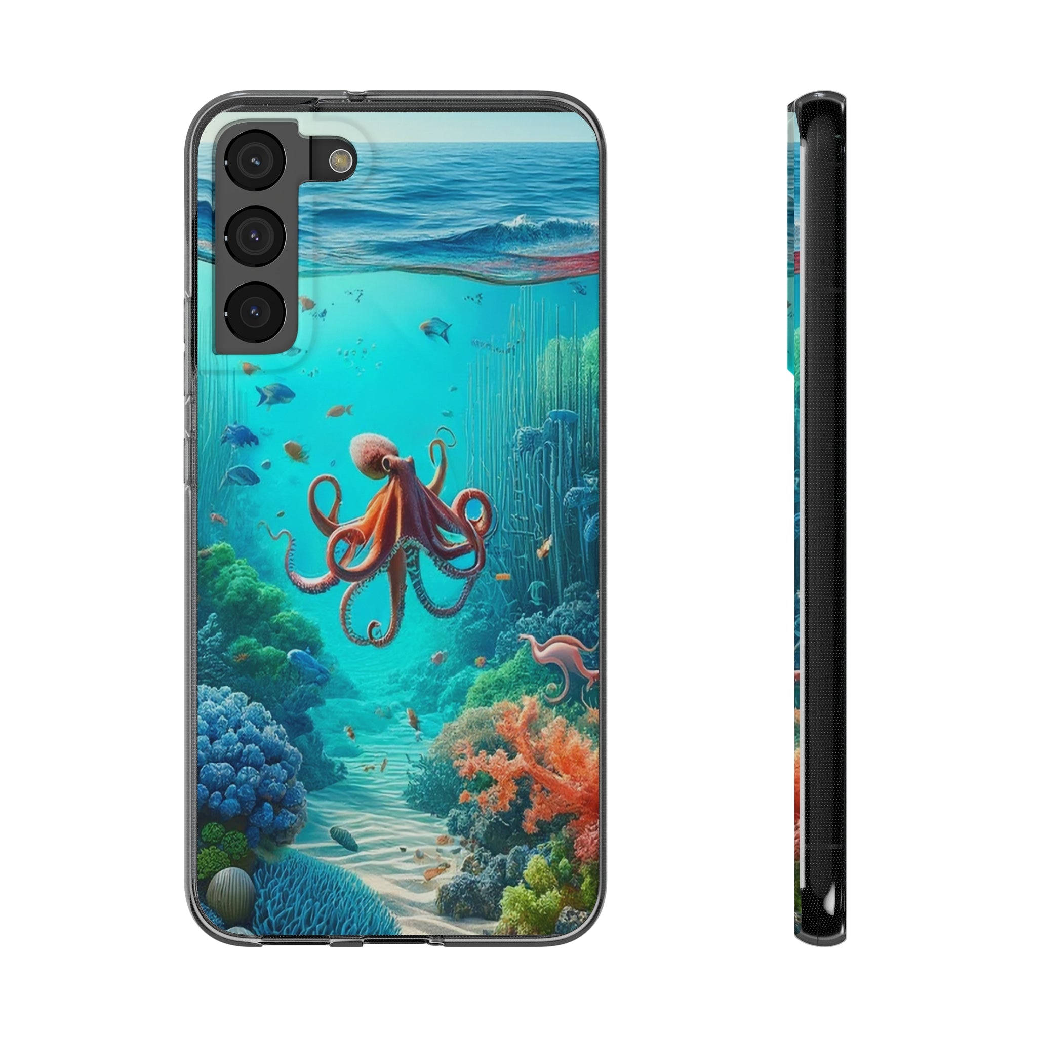 Octopus in turquoise water - Soft Phone Case