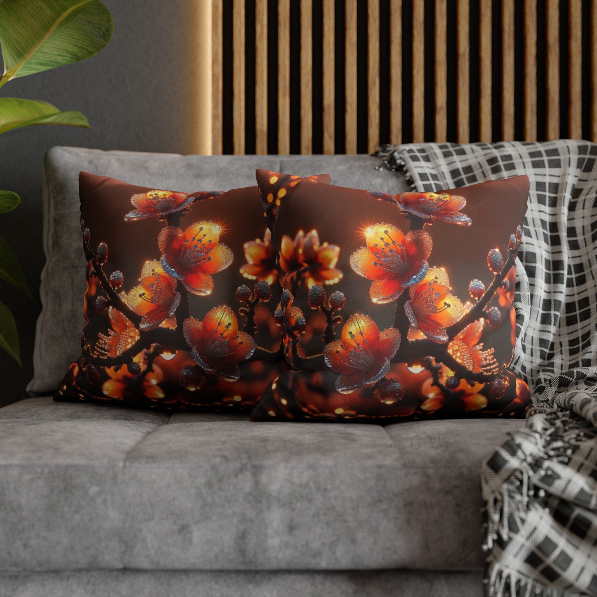 Orange diamond flowers (1) - Suede Square Pillowcase