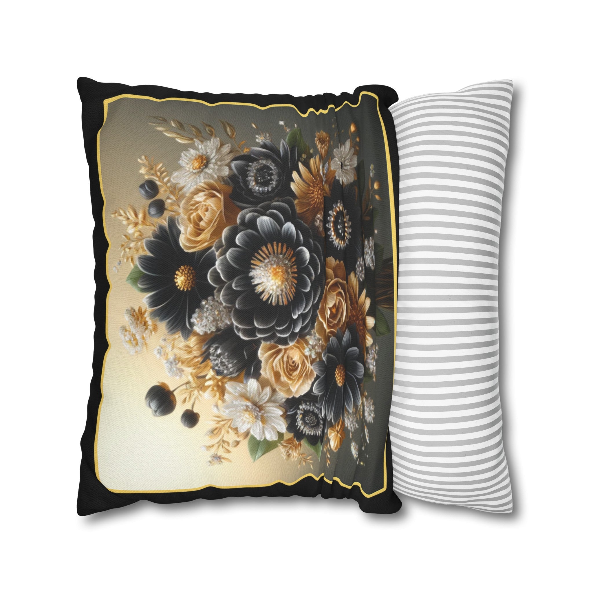 Black-Golden Bouquet (1) - Polyester Square Pillowcase