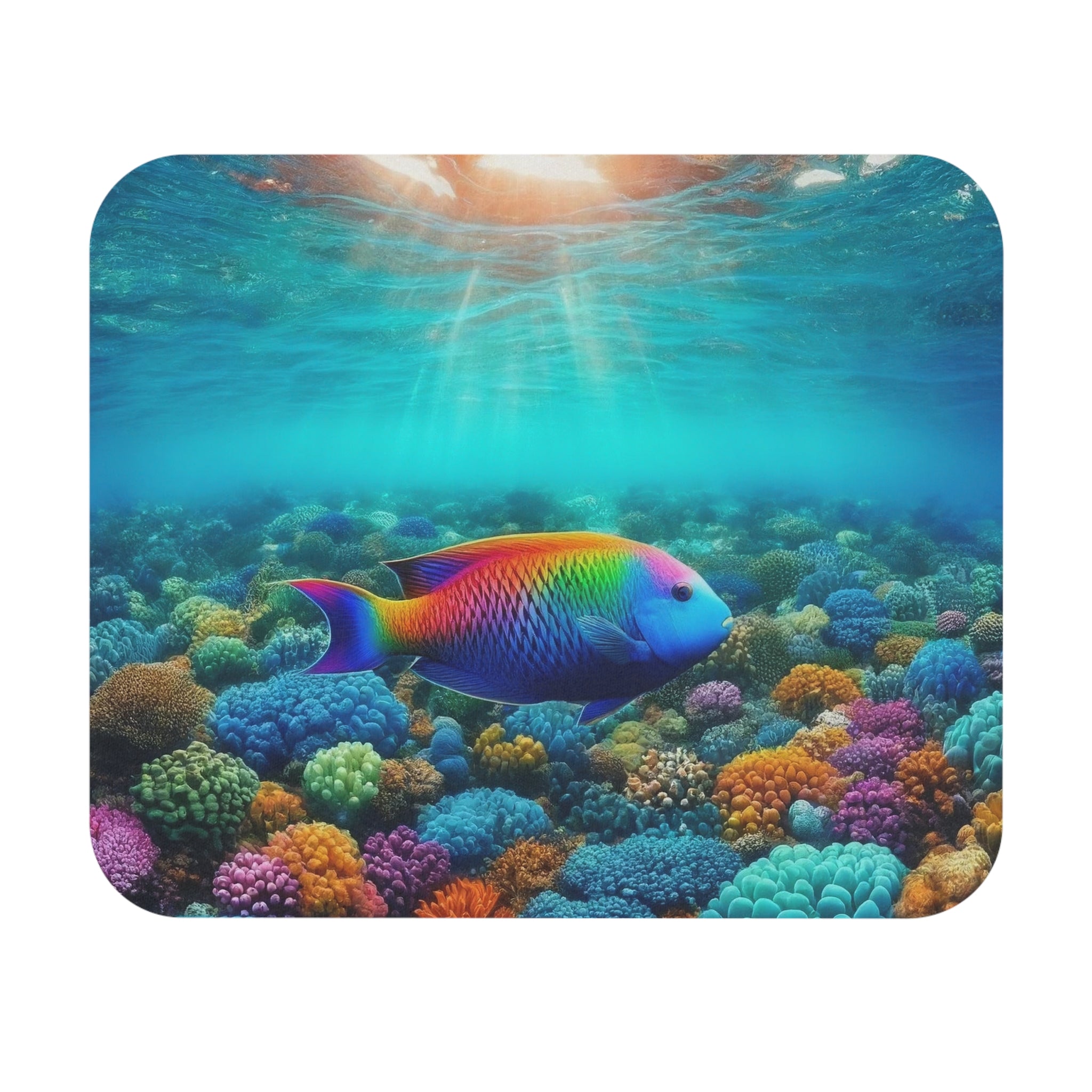 A colourful fish swimming around coral reef - Mouse Pad (Rectangle)