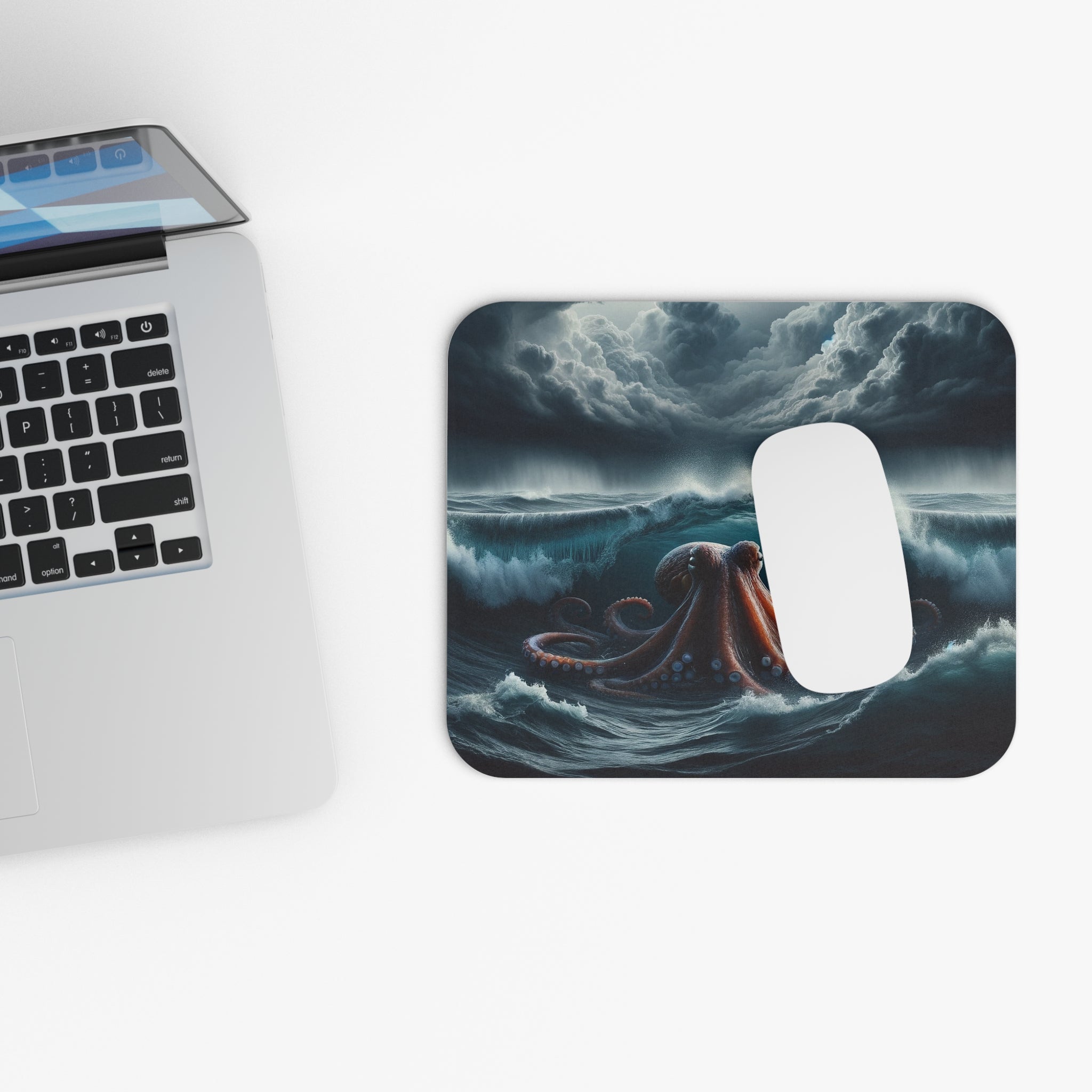 Squid in stormy ocean - Mouse Pad (Rectangle)