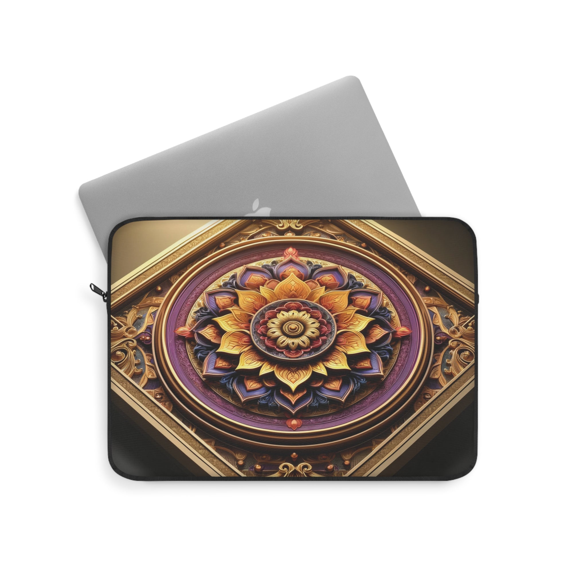 A 3D purple-golden Mandala in a square frame - Laptop Sleeve