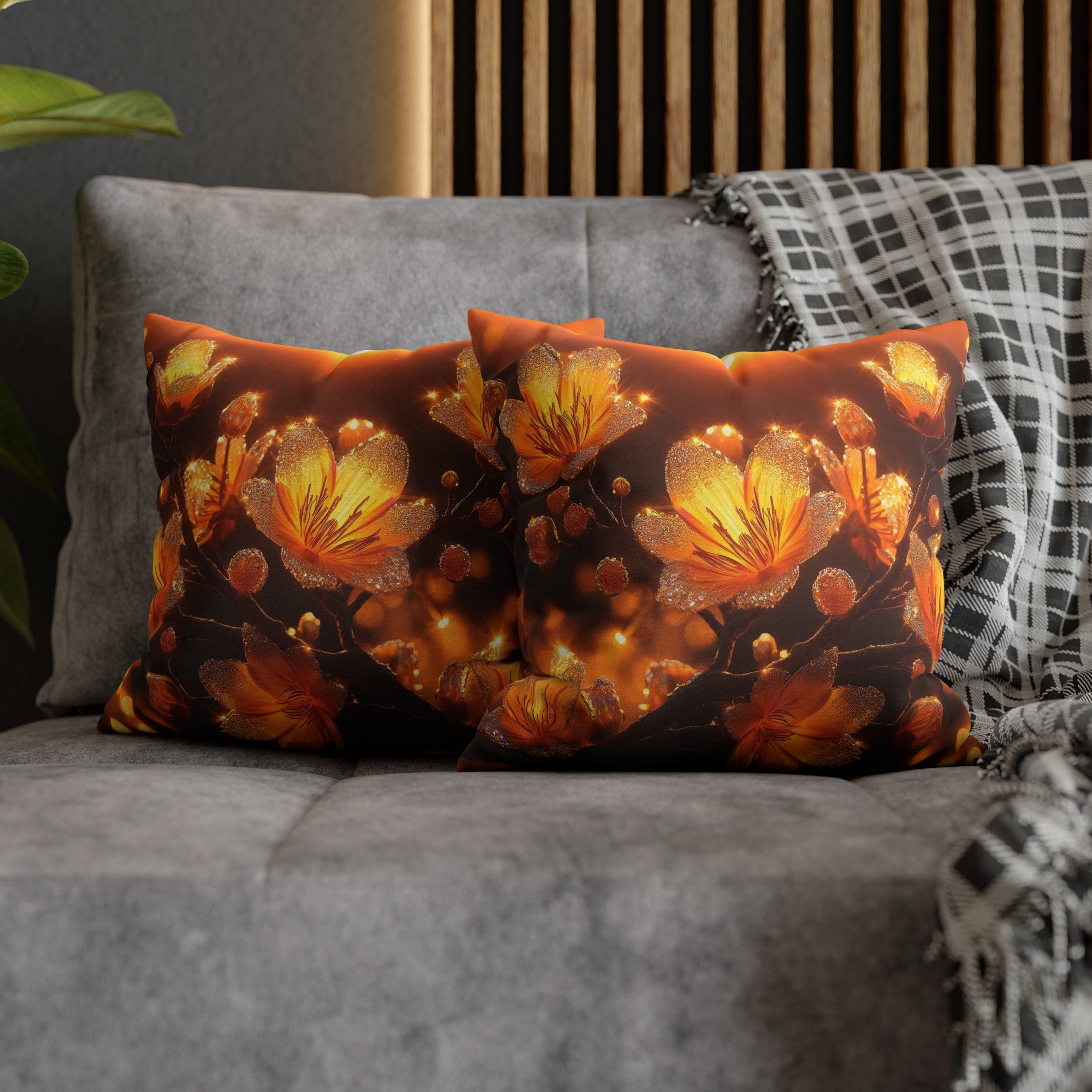 Yellow diamond flowers (3) - Polyester Square Pillowcase