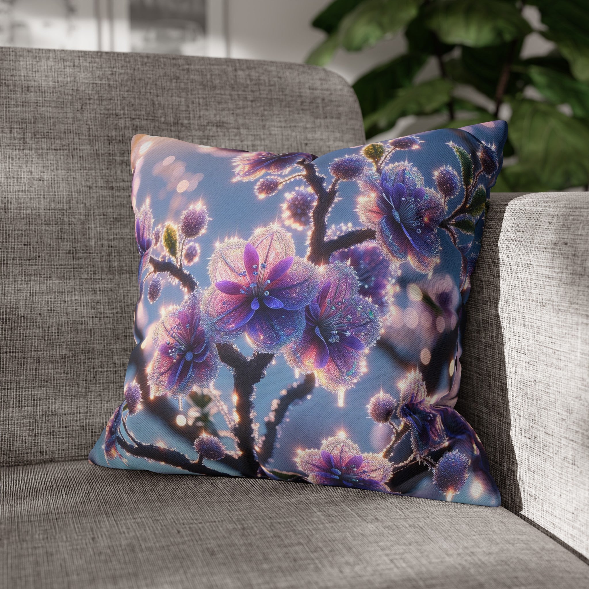 Purple diamond flowers (1) -  Polyester Square Pillowcase