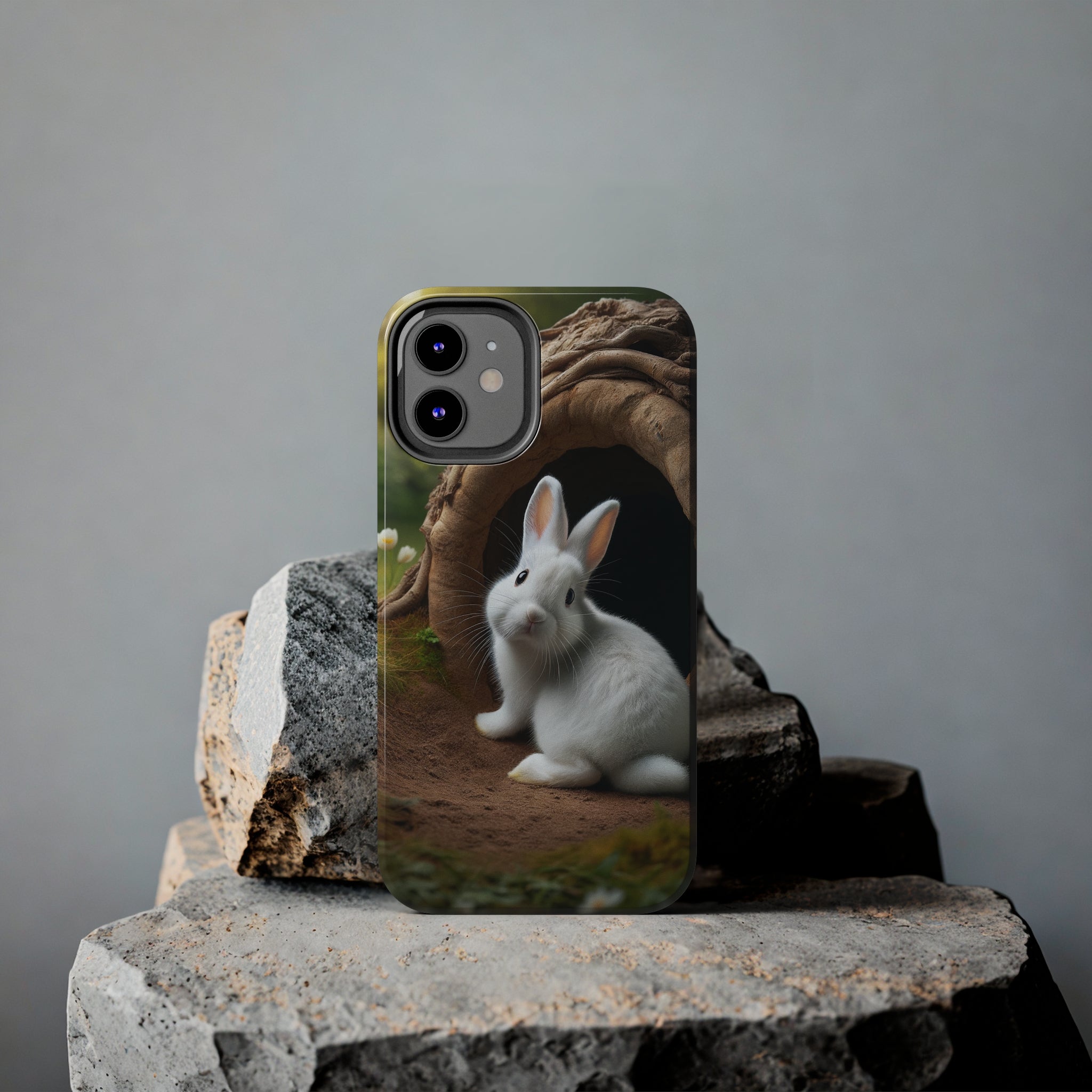 White curious rabbit - Tough Phone Case