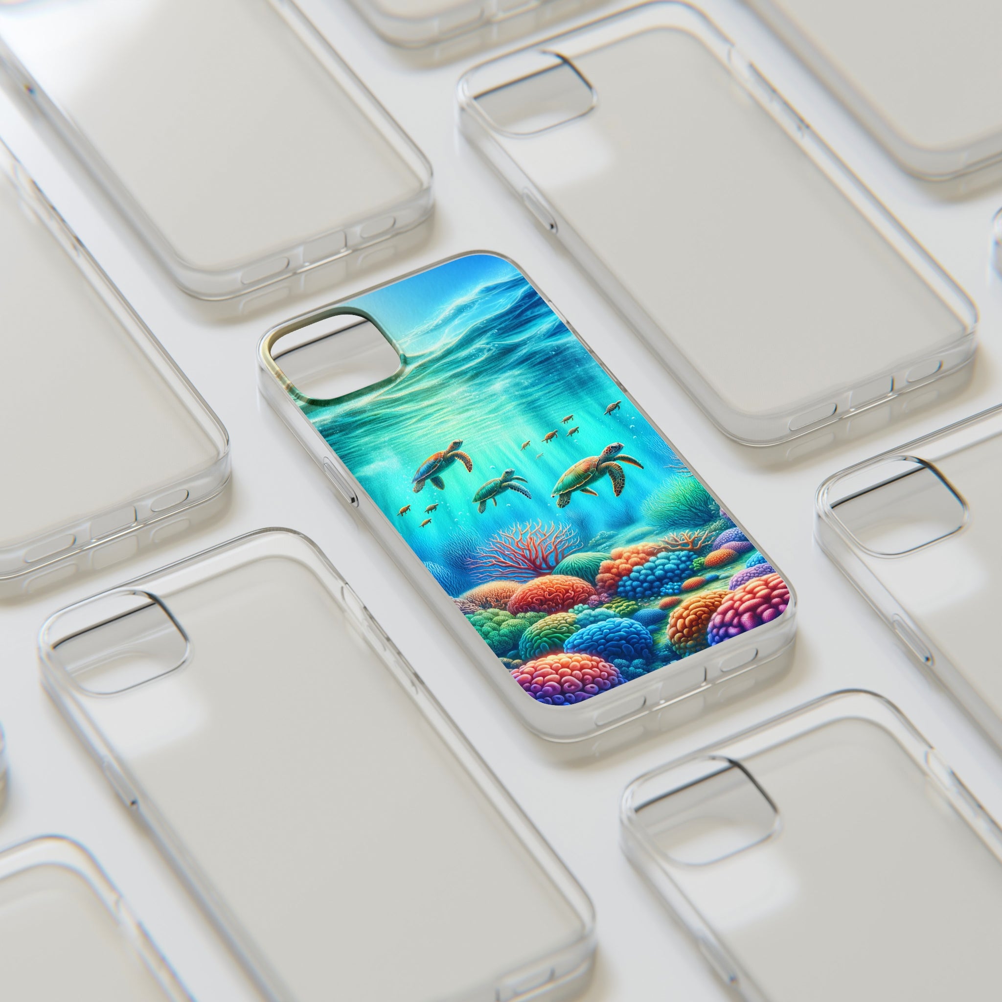 Turtles and coral reef - Soft Phone Case