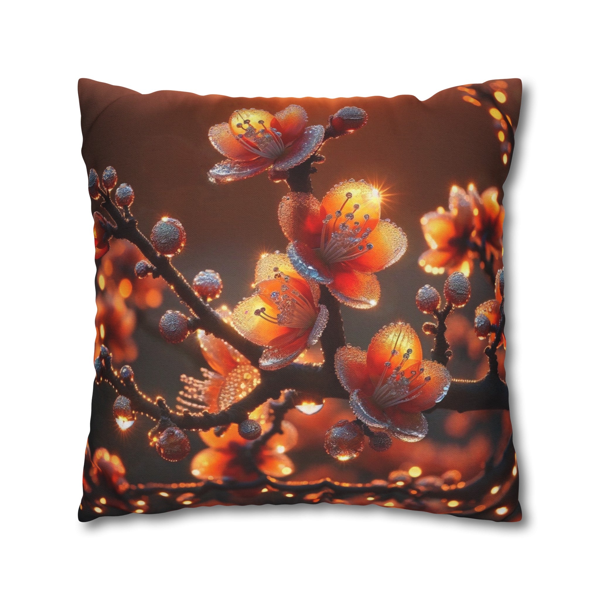 Orange diamond flowers (1) - Polyester Square Pillowcase