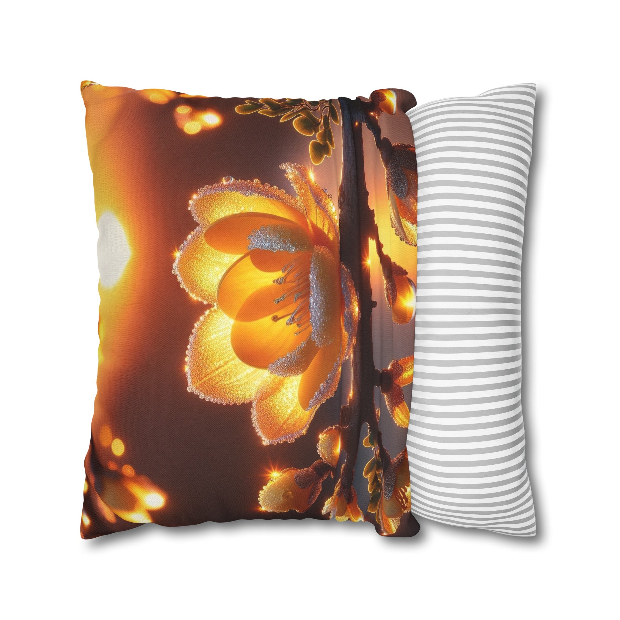 Yellow diamond flowers (1) - Polyester Square Pillowcase