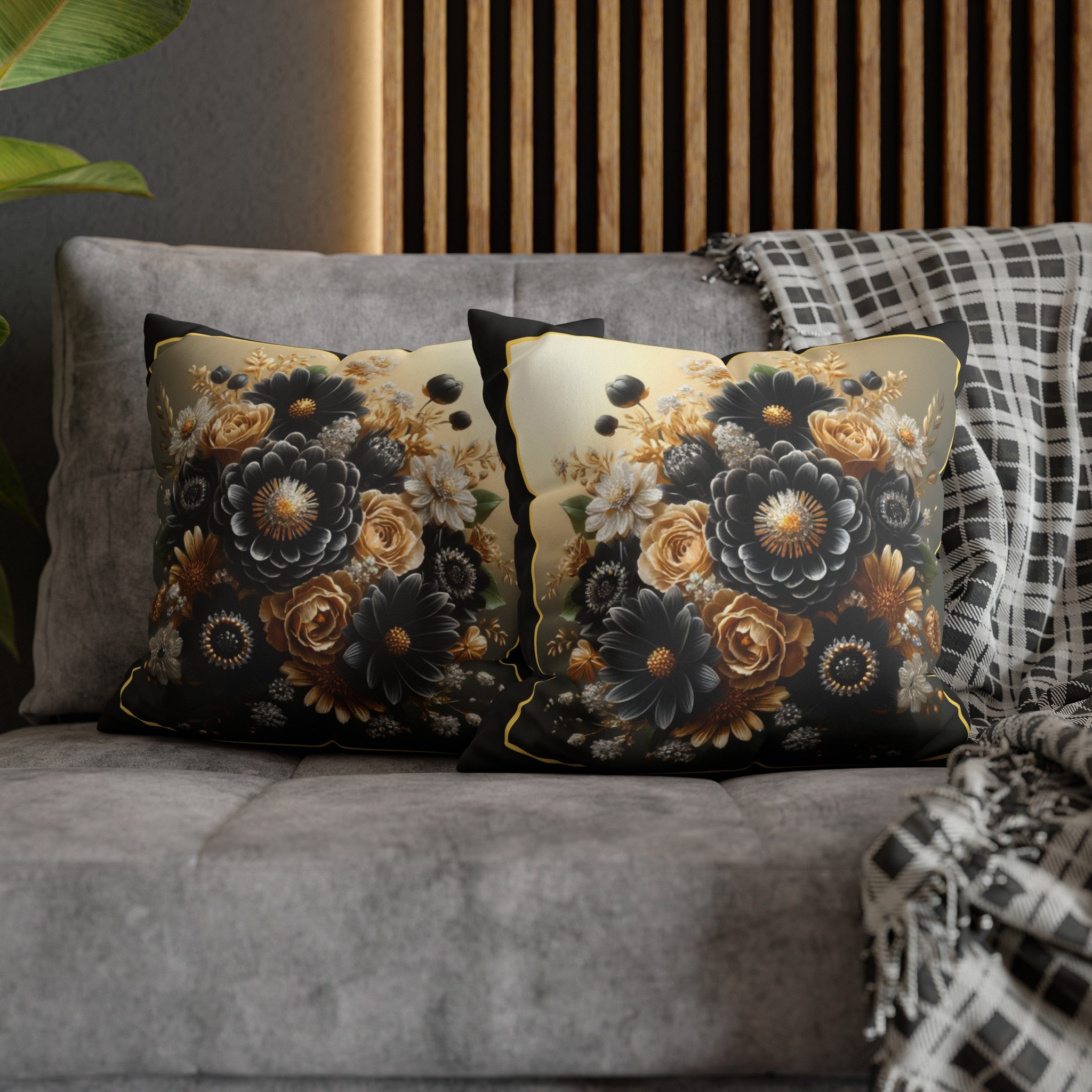 Black and golden Bouquet 1 - Suede Square Pillowcase