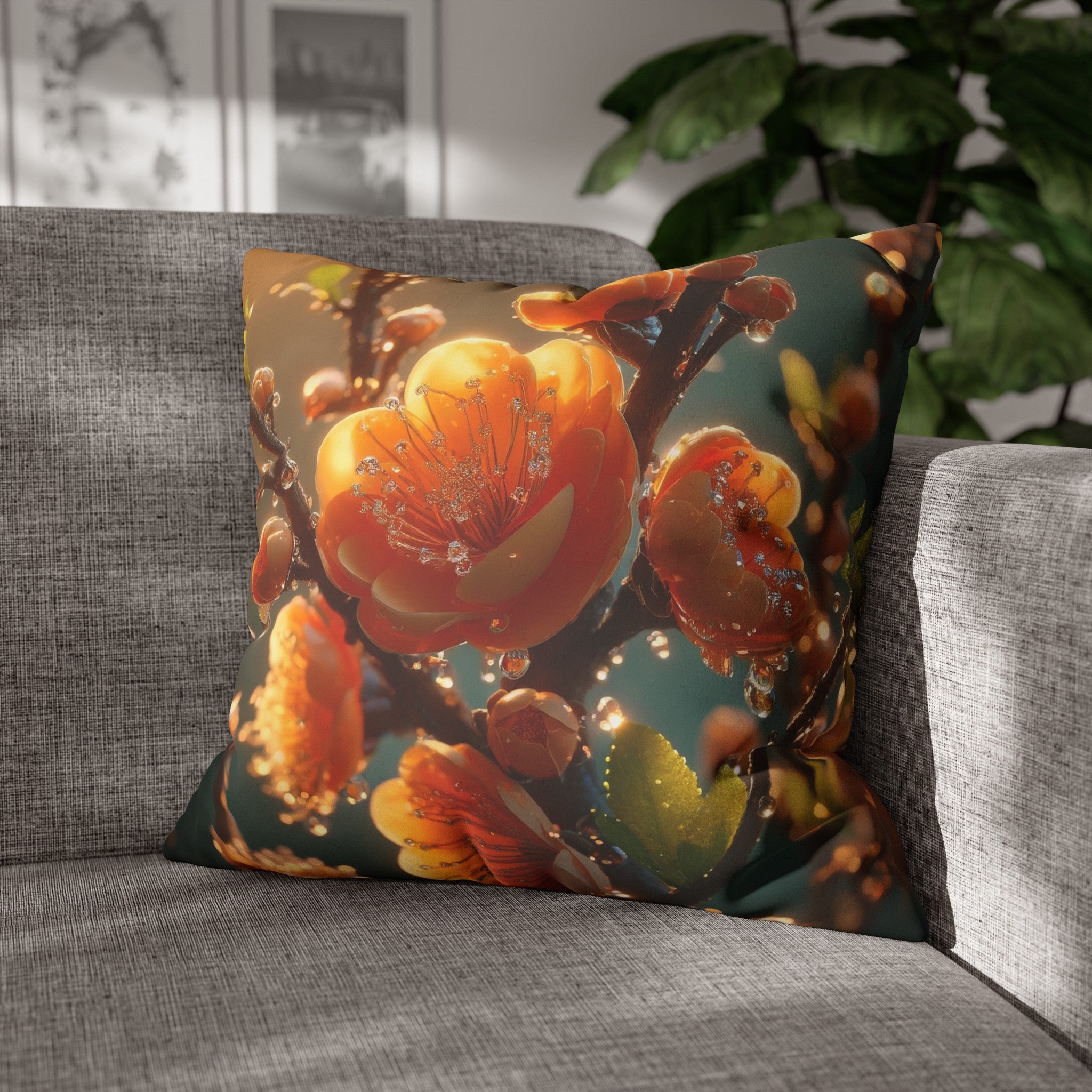 Orange diamond flowers (2) - Suede Square Pillowcase