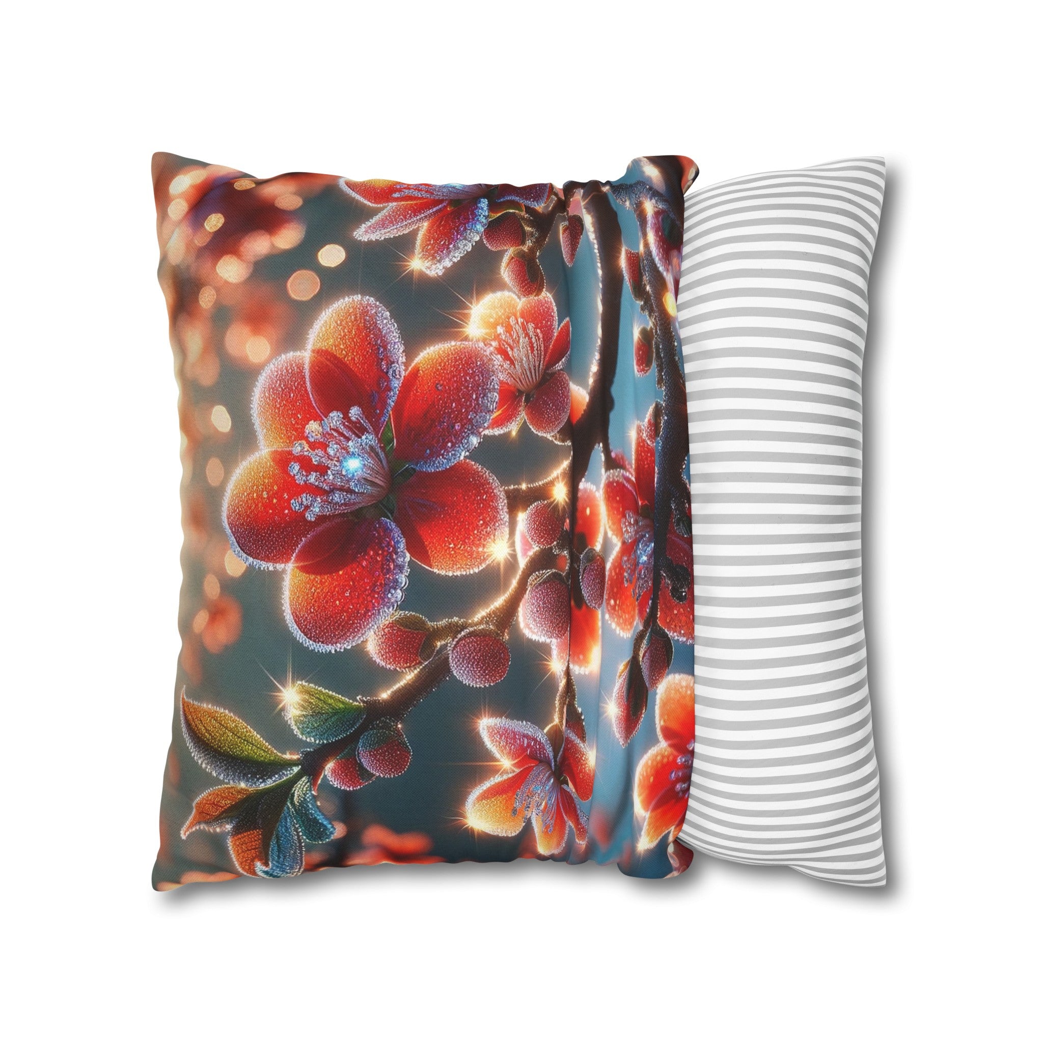 Red diamond flowers (3) - Polyester Square Pillowcase