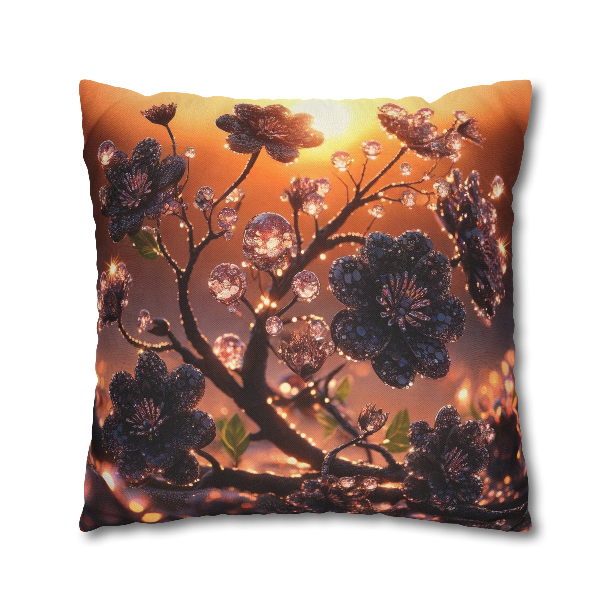 Black diamond flowers (2) - Polyester Square Pillowcase