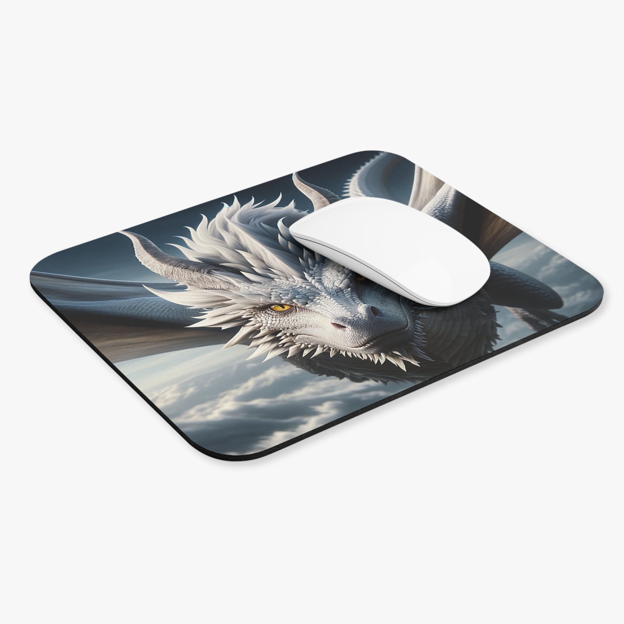 White dragon flying - Mouse Pad (Rectangle)