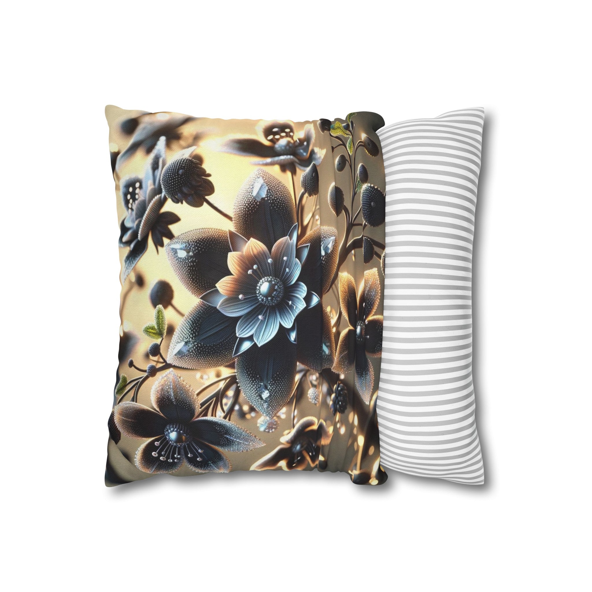 Black diamond flowers (3) - Polyester Square Pillowcase