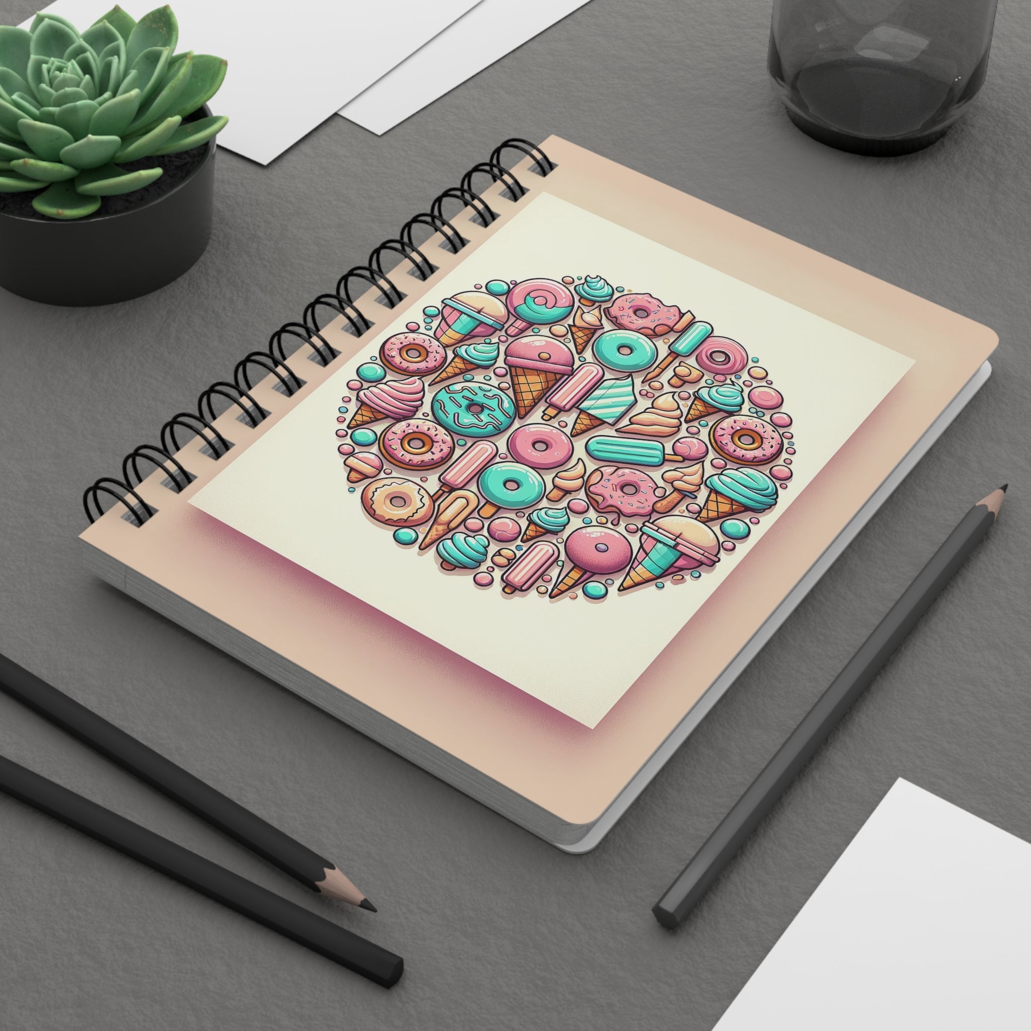 Circle of donuts and ice cream - Spiral Notebook