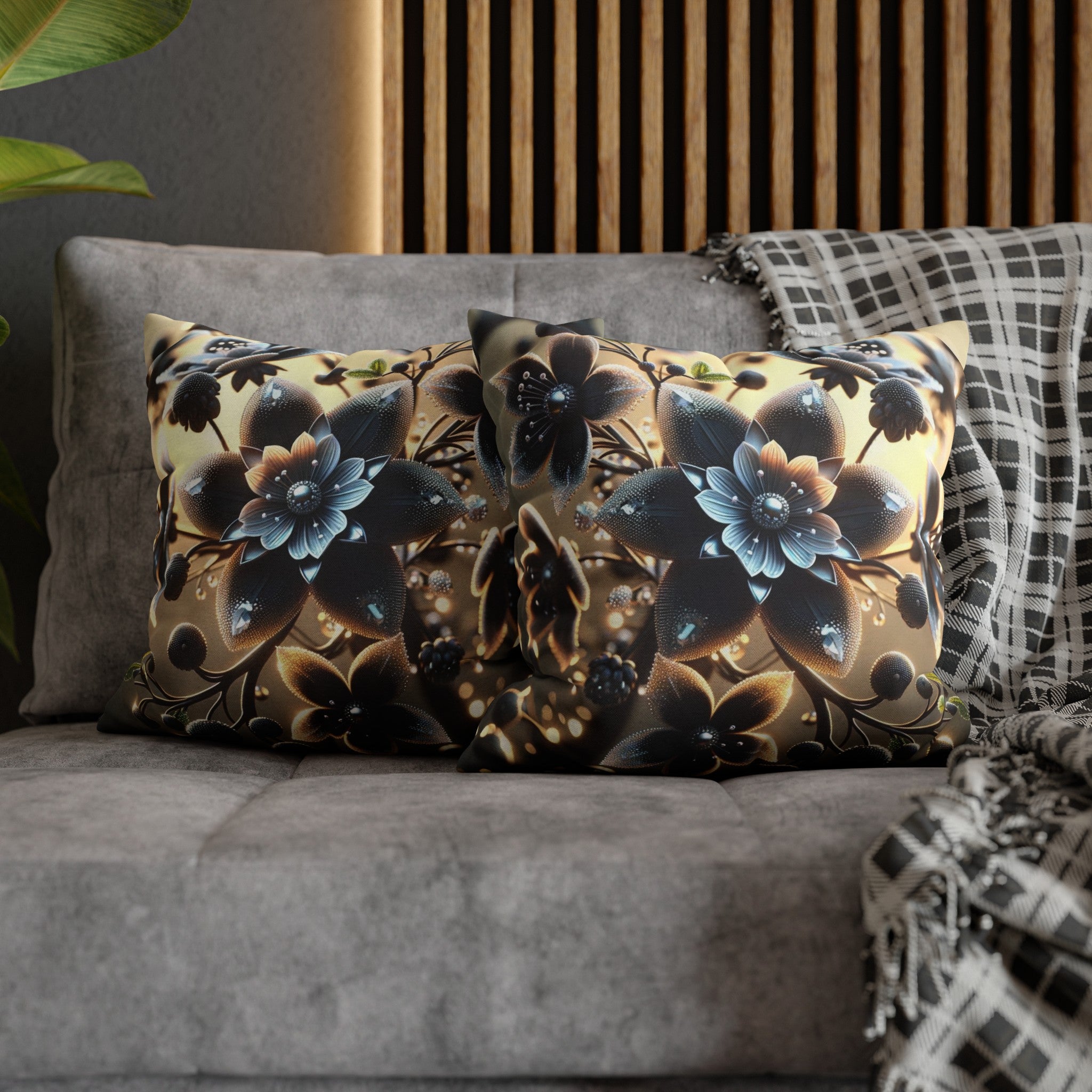 Black diamond flowers (3) - Polyester Square Pillowcase