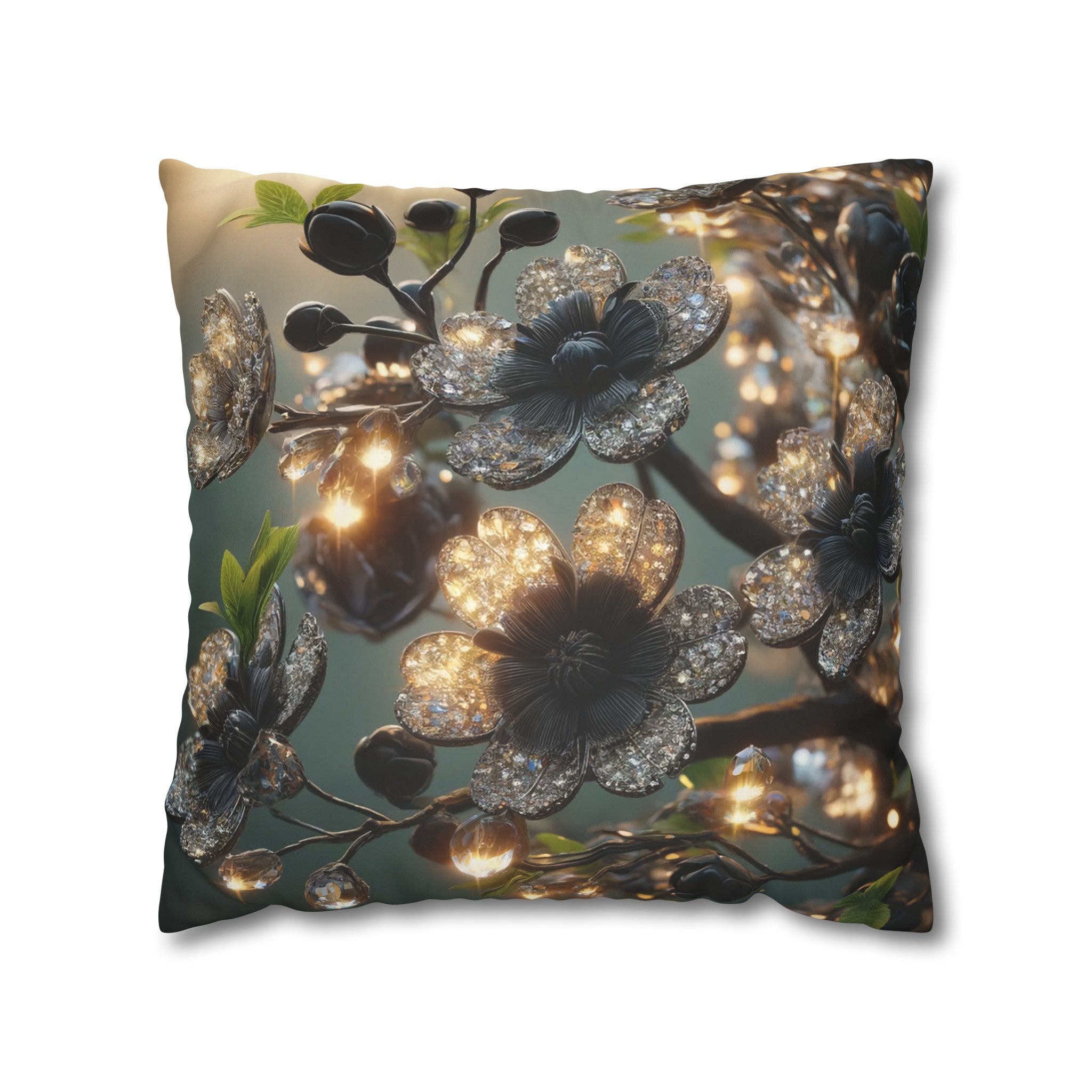 Black diamond flowers (1) - Suede Square Pillowcase