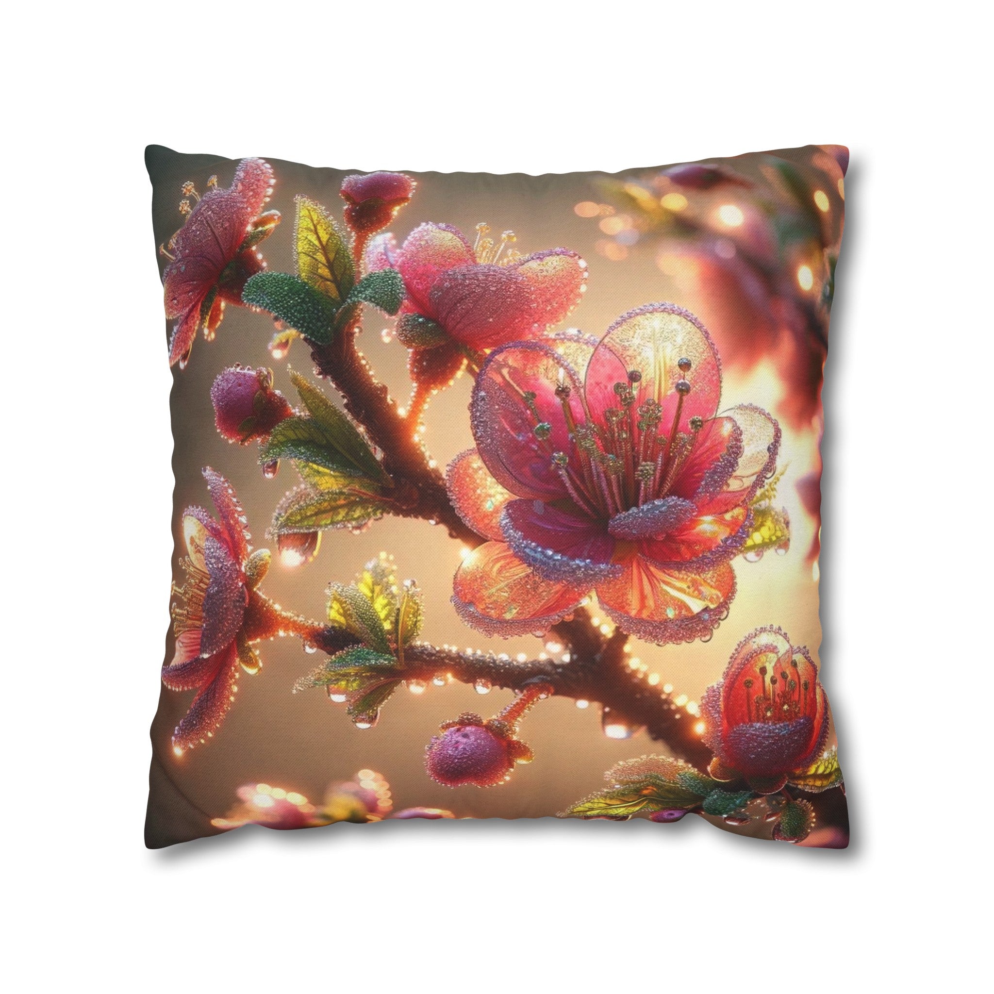 Pink diamond flowers (1) - Polyester Square Pillowcase