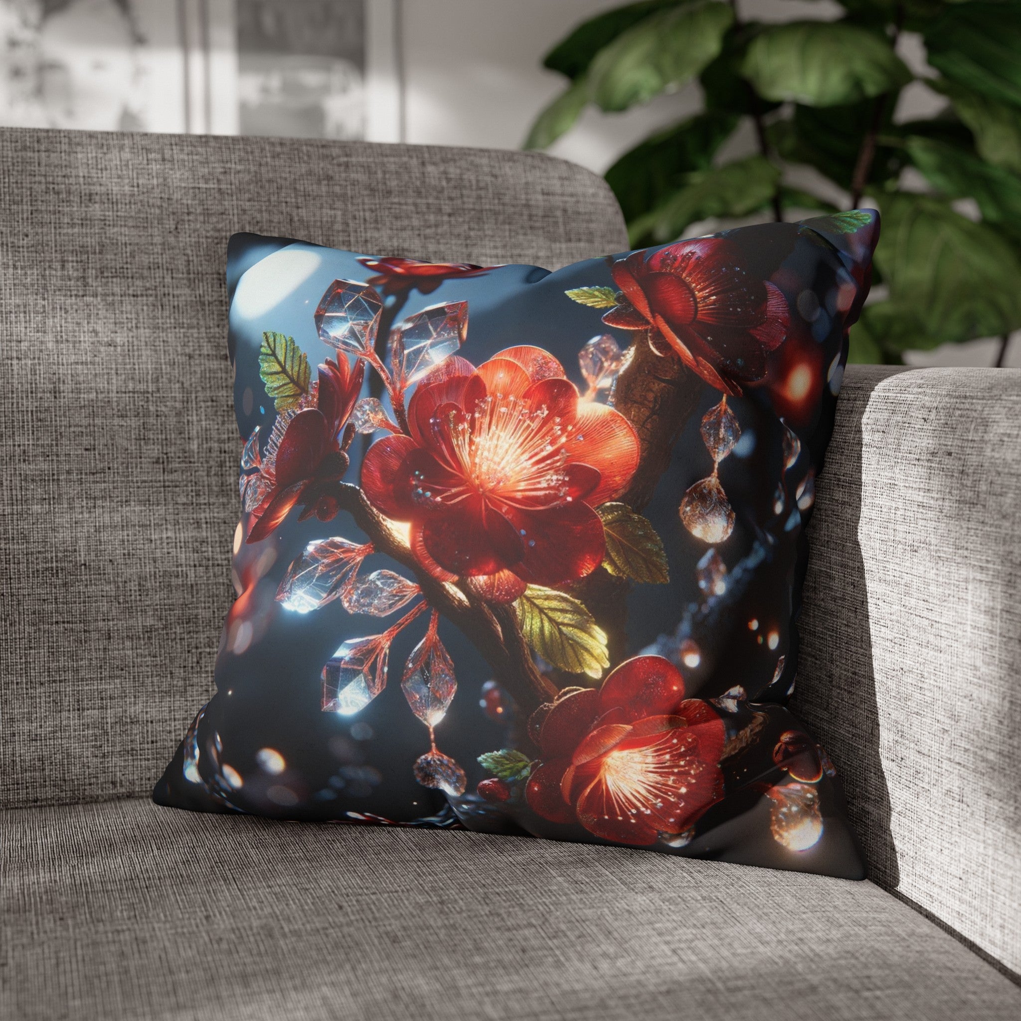 Red diamond flowers (5) - Suede Square Pillowcase