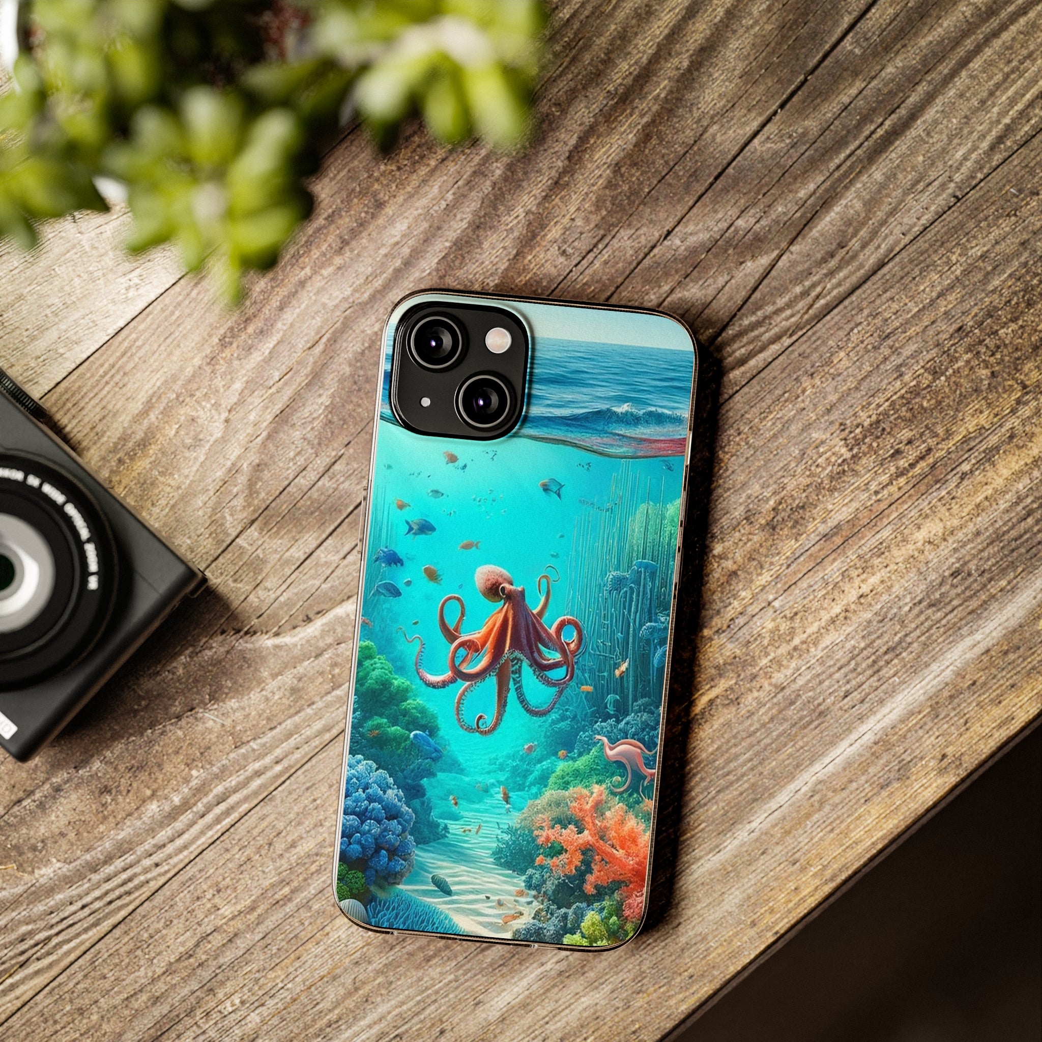 Octopus in turquoise water - Soft Phone Case