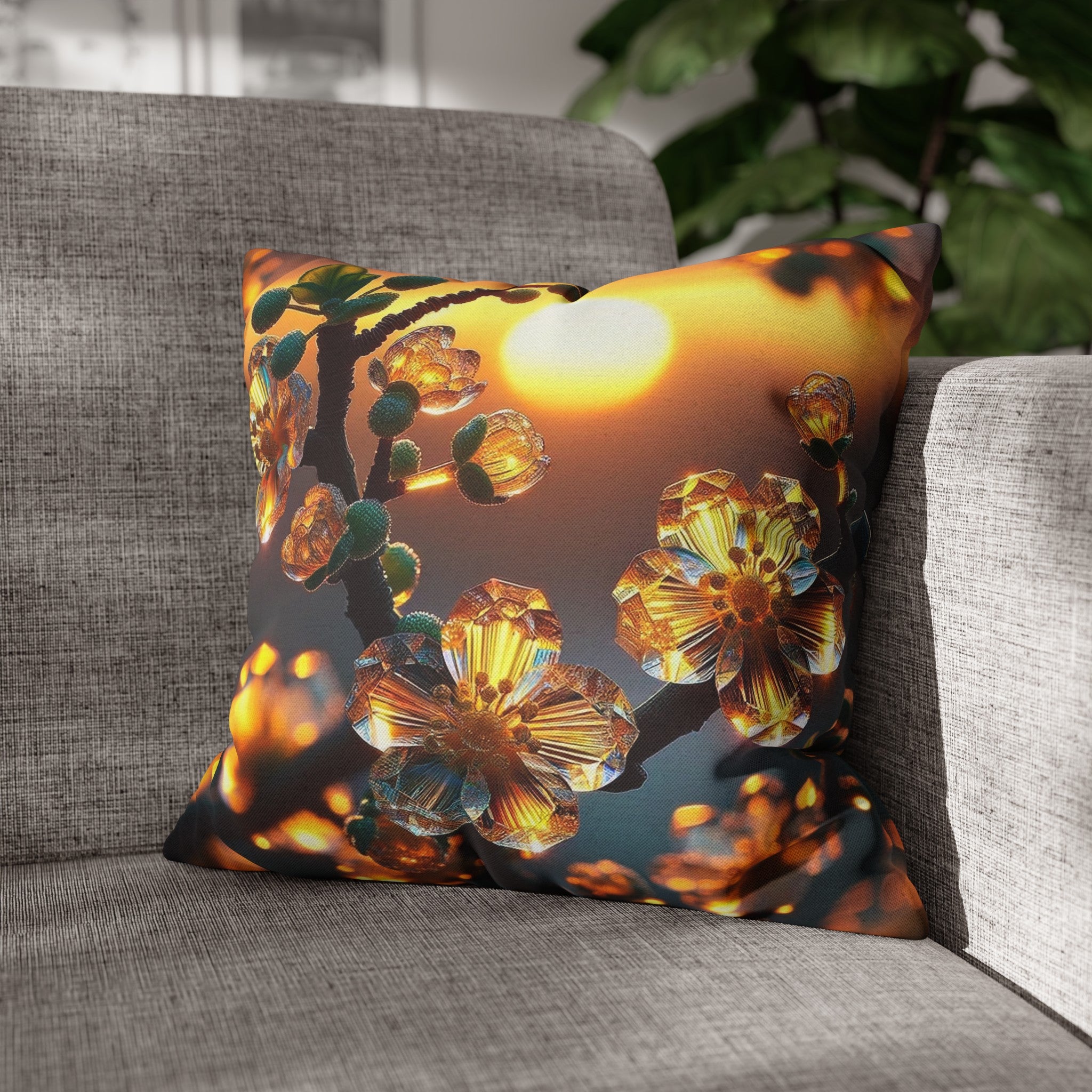 Yellow diamond flowers (4) - Polyester Square Pillowcase