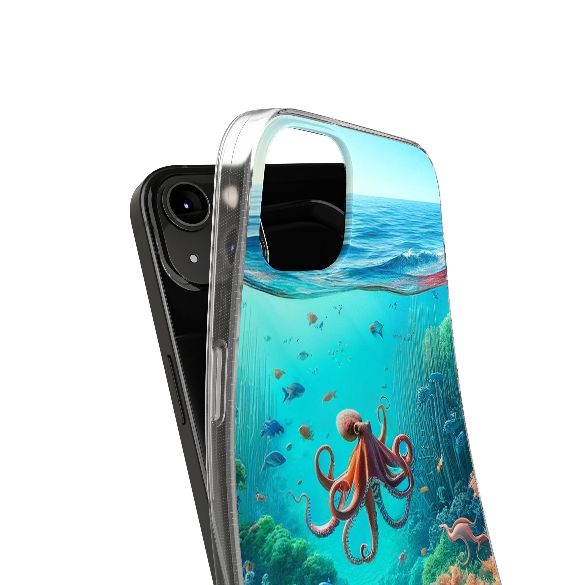 Octopus in turquoise water - Soft Phone Case