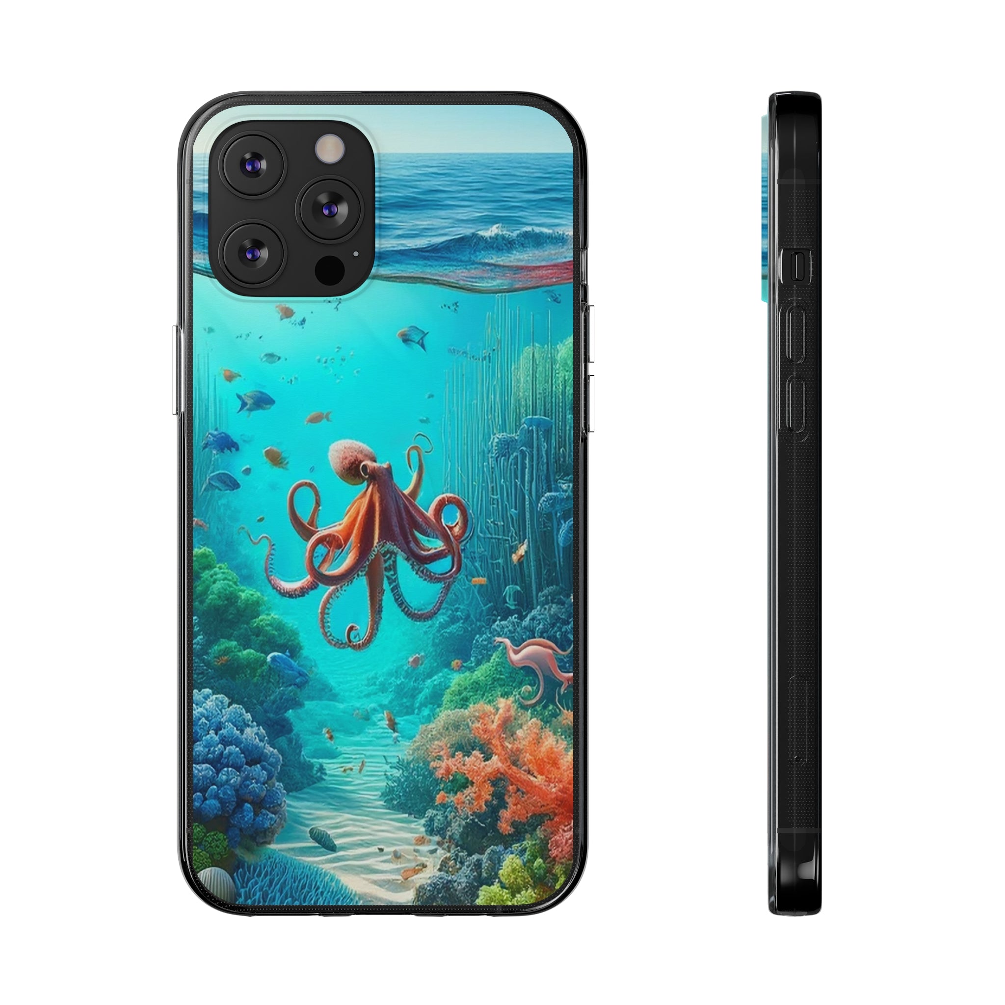 Octopus in turquoise water - Soft Phone Case