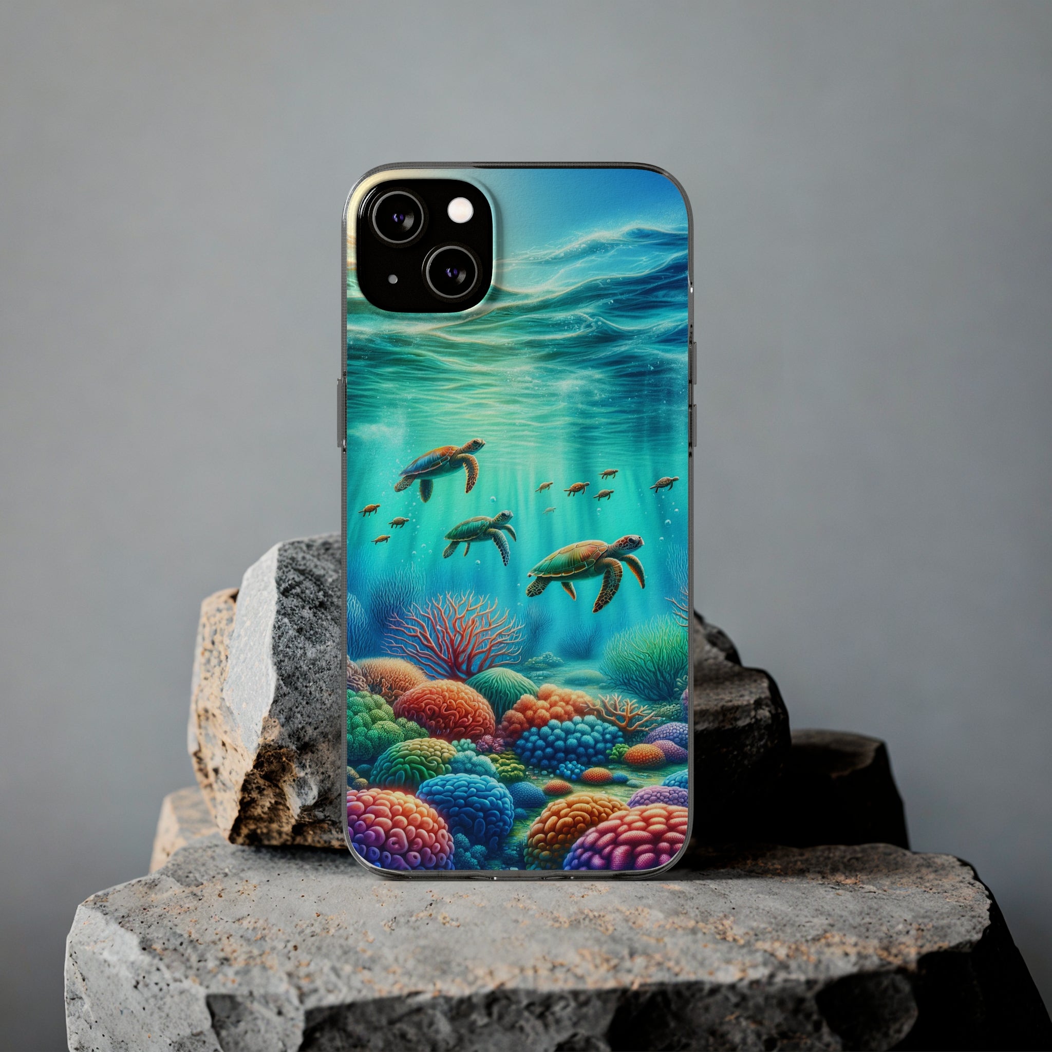 Turtles and coral reef - Soft Phone Case