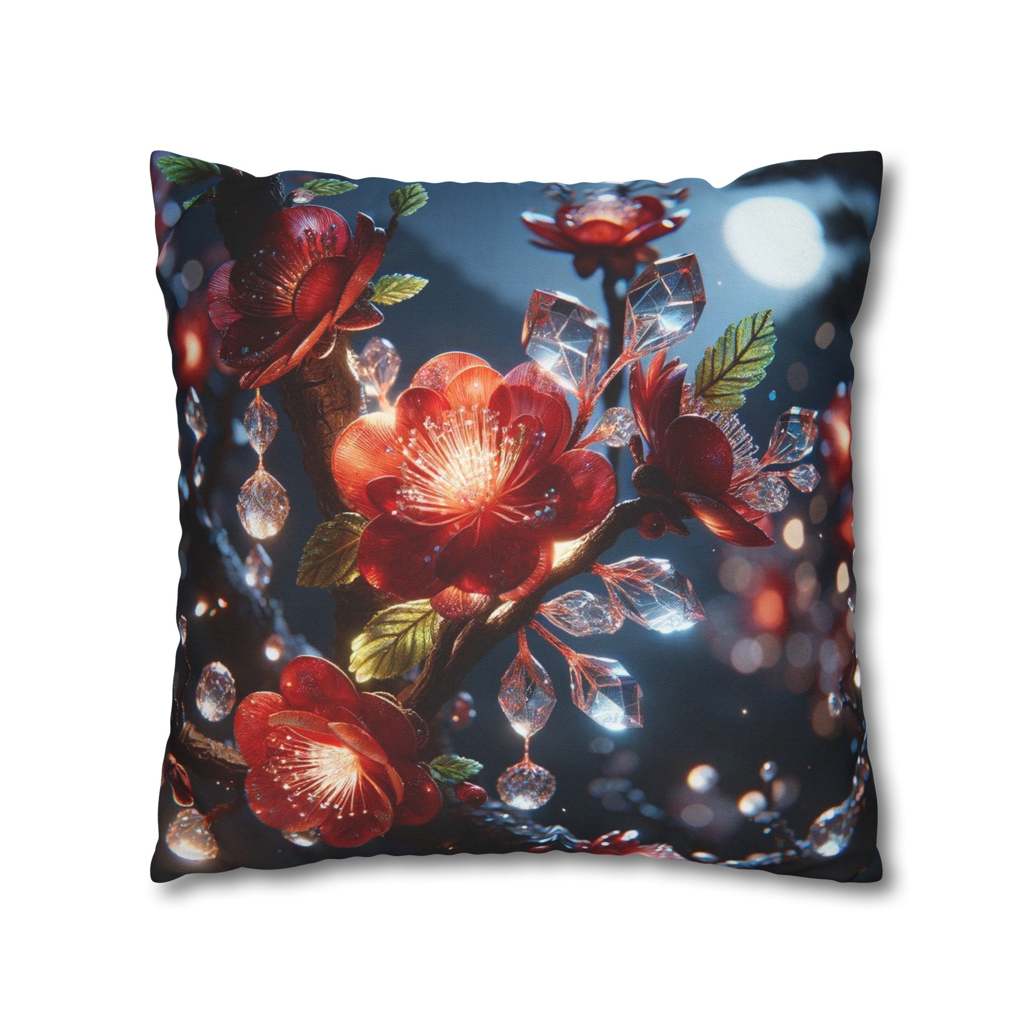 Red diamond flowers (5) - Polyester Square Pillowcase